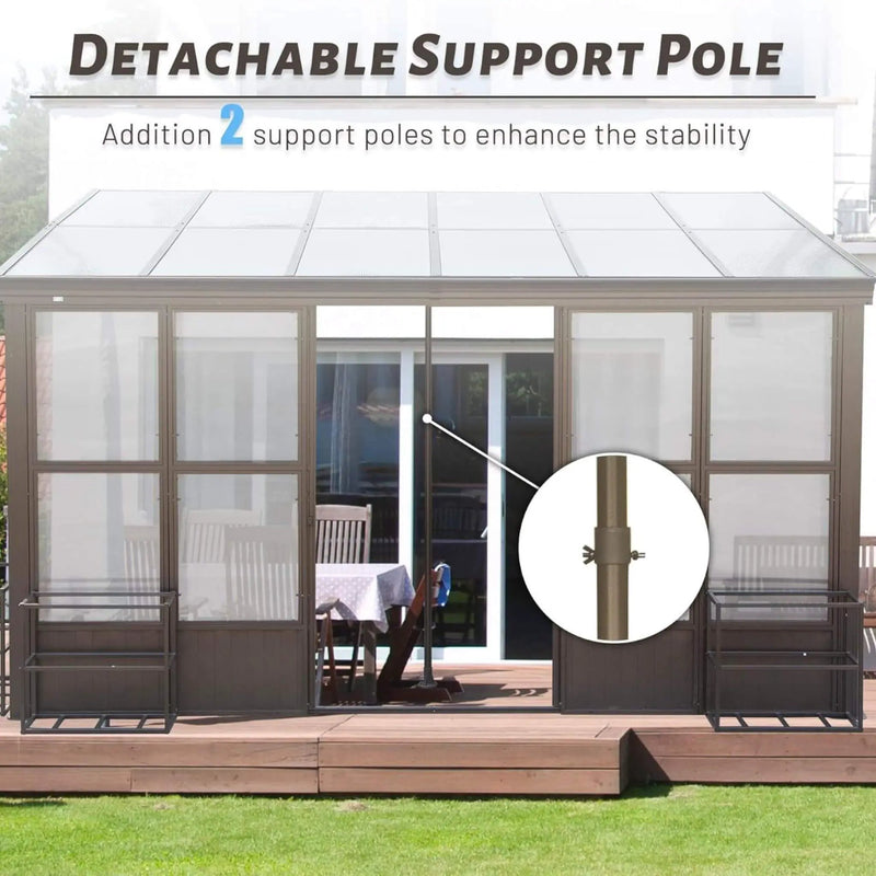 [12x16FT] Alora Pavilion Extra-Large All-Season Outdoor Wall-Mounted Sunroom Solarium With Detachable Polycarbonate Windows And Lockable Sliding Doors (SAK97835) by SAKSBY WHOLESALE