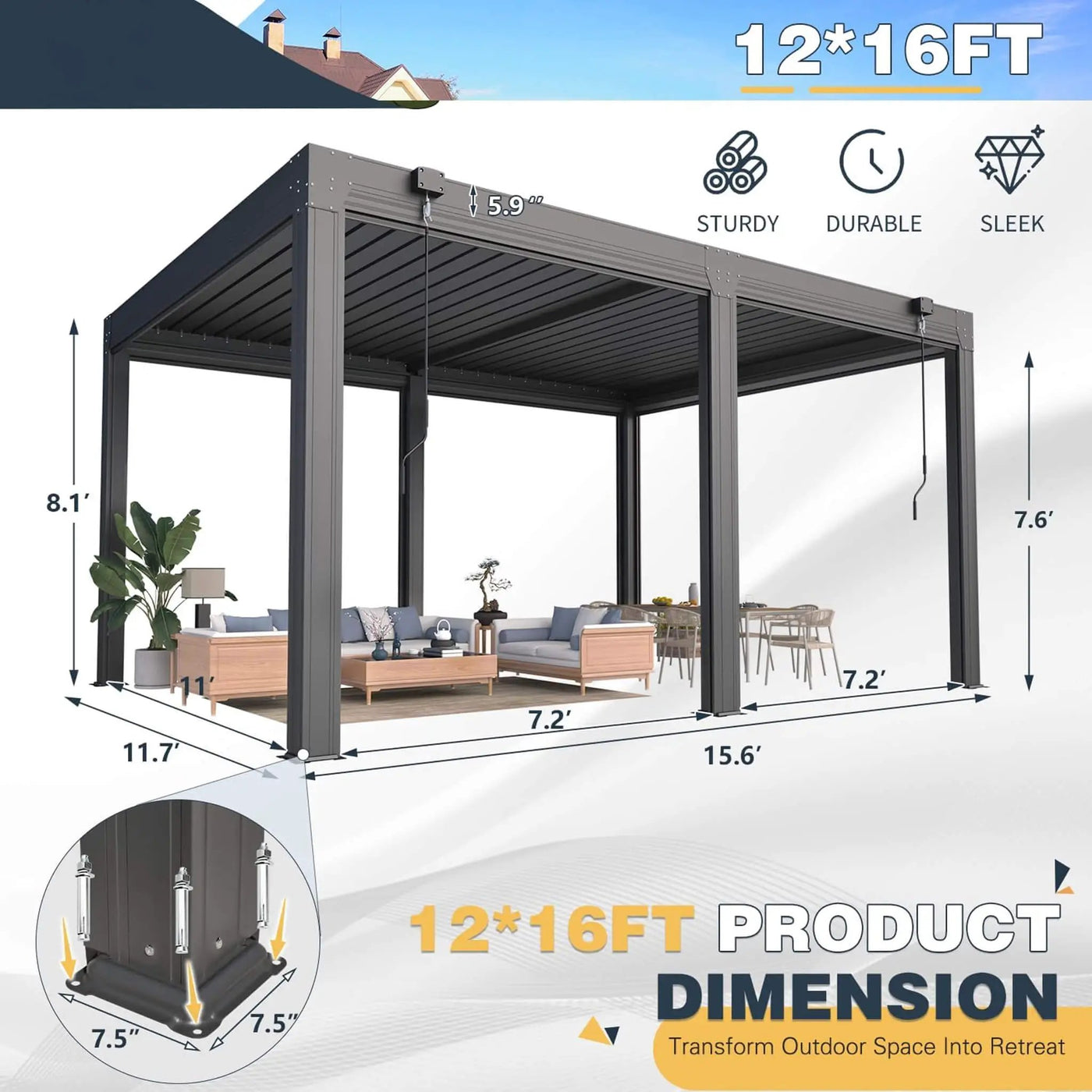 Alora Louvered Aluminum Pergola With Adjustable Roof And Pull-Down Screens (SAK46817) by SAKSBY WHOLESALE