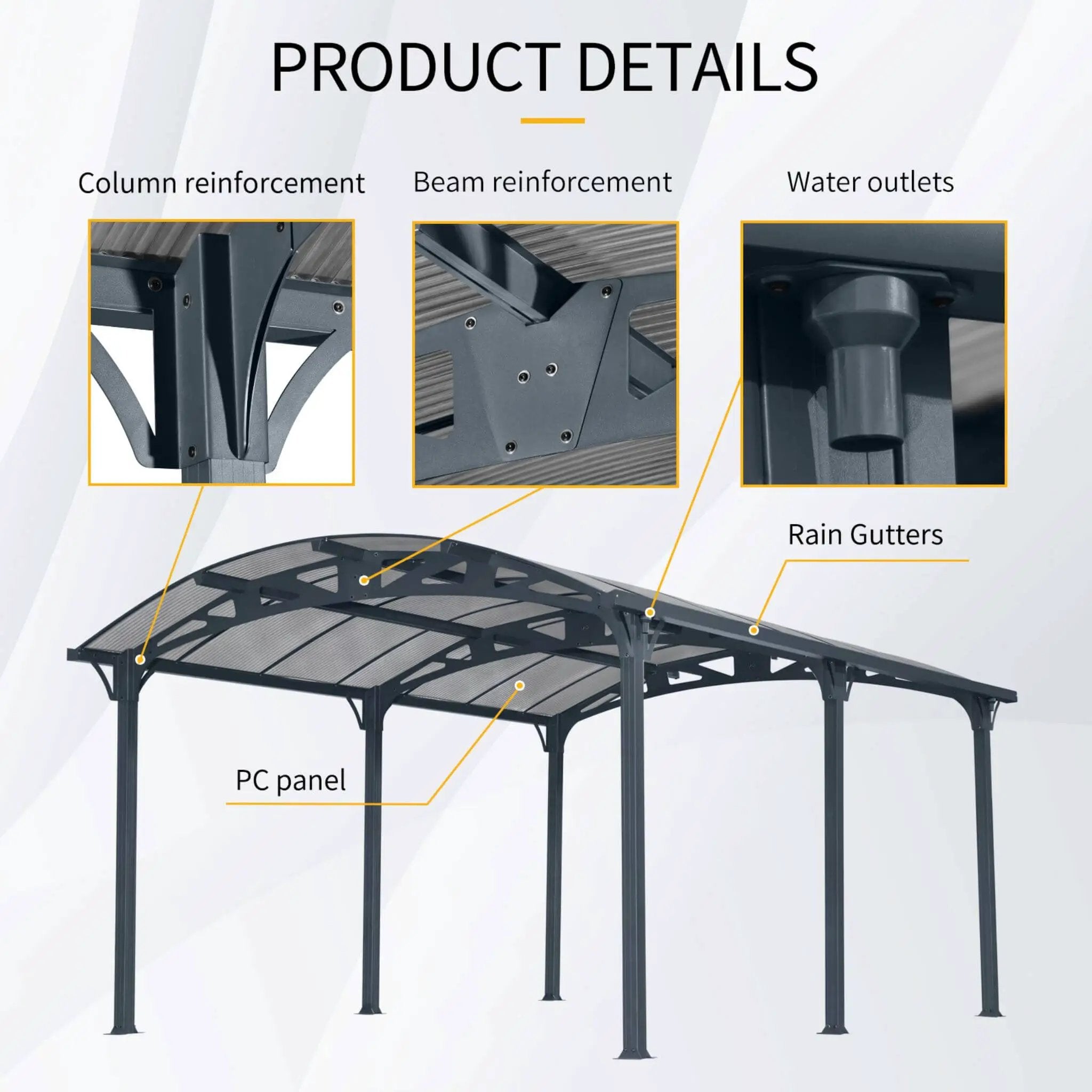 [12X16FT] Alora Large Outdoor Aluminum Arch Carport With Polycarbonate Panels (SAK65820) by SAKSBY WHOLESALE