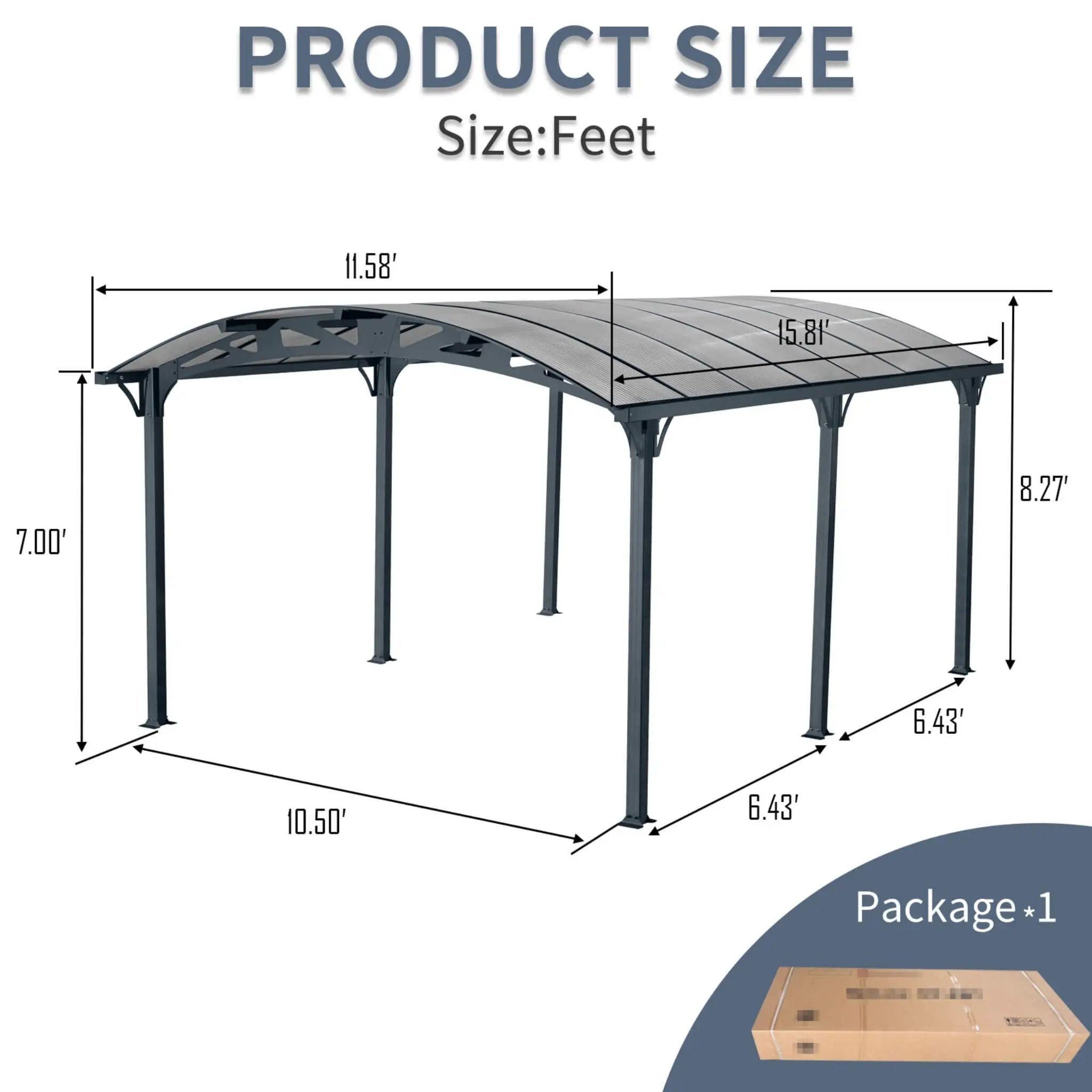 [12X16FT] Alora Large Outdoor Aluminum Arch Carport With Polycarbonate Panels (SAK65820) by SAKSBY WHOLESALE
