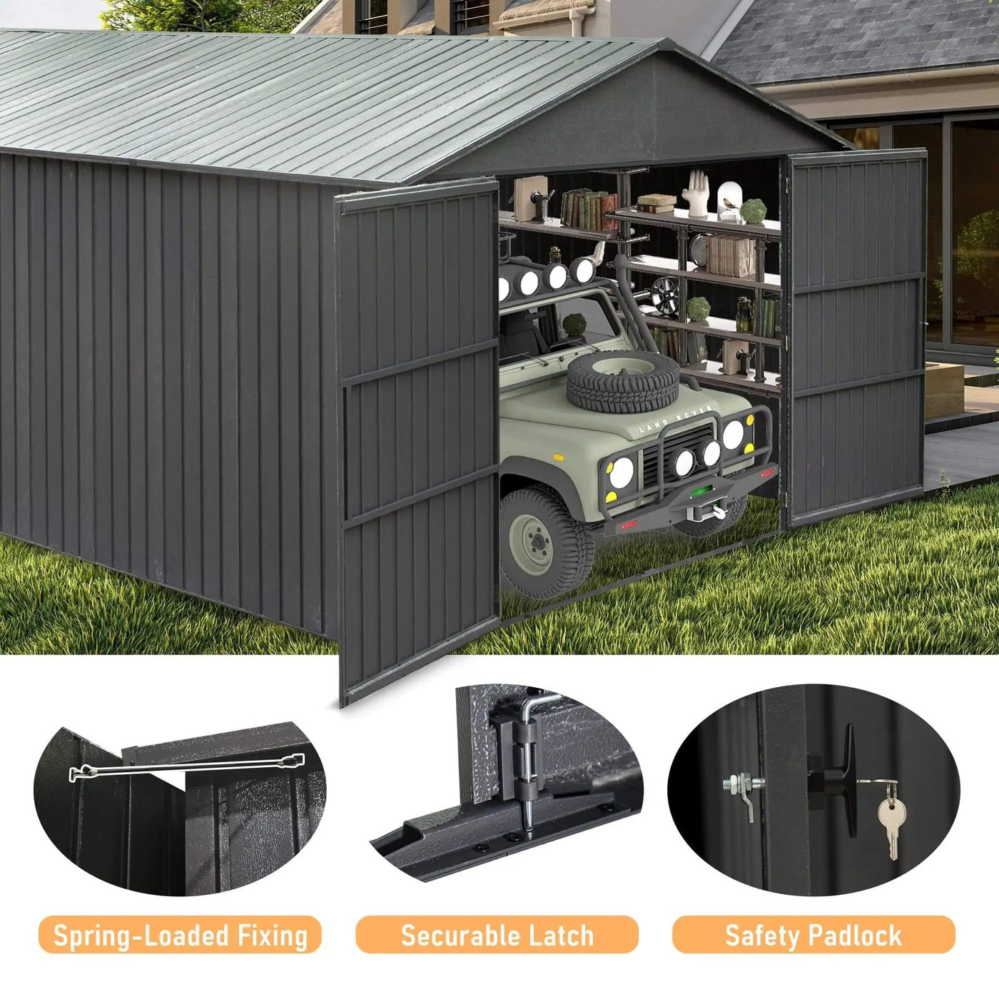 Extra-Large Outdoor Heavy-Duty Metal Garage Shed With Lockable Doors [No Floor] (SAK14093) by SAKSBY WHOLESALE
