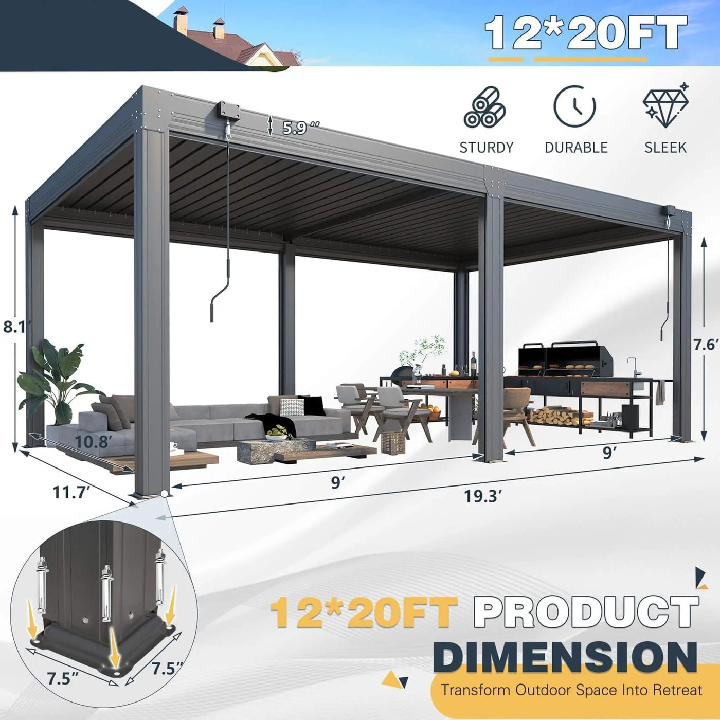 Alora Louvered Aluminum Pergola With Adjustable Roof And Pull-Down Screens (SAK46817) by SAKSBY WHOLESALE