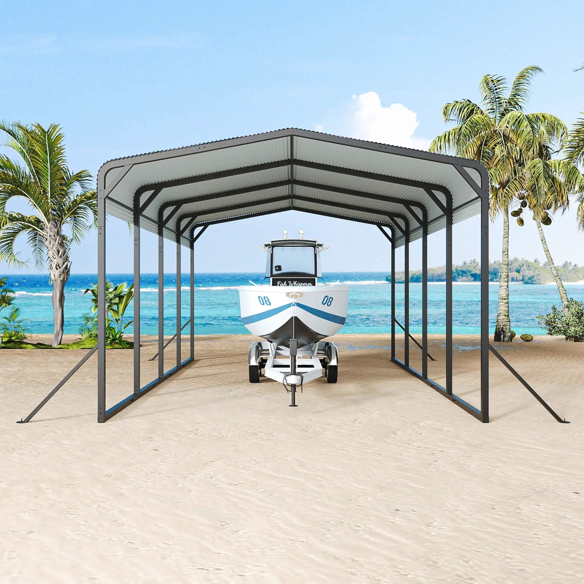 [12X20FT] Alora Heavy-Duty All-Weather Metal Carport With Reinforced Support Base (SAK97381) by SAKSBY WHOLESALE