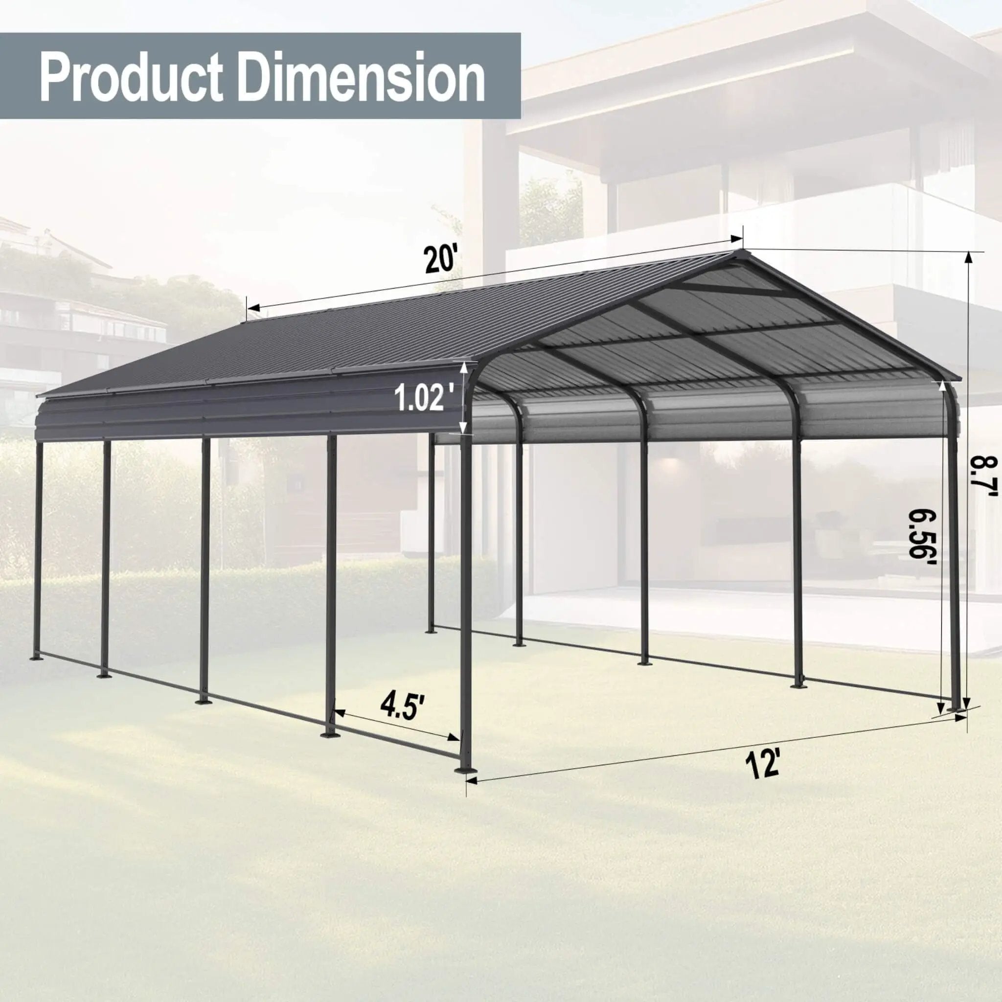 [12X20FT] Alora Heavy-Duty Metal Carport With Galvanized Steel Roof For Car, Boats And Trucks, Gray (SAK95562) by SAKSBY WHOLESALE