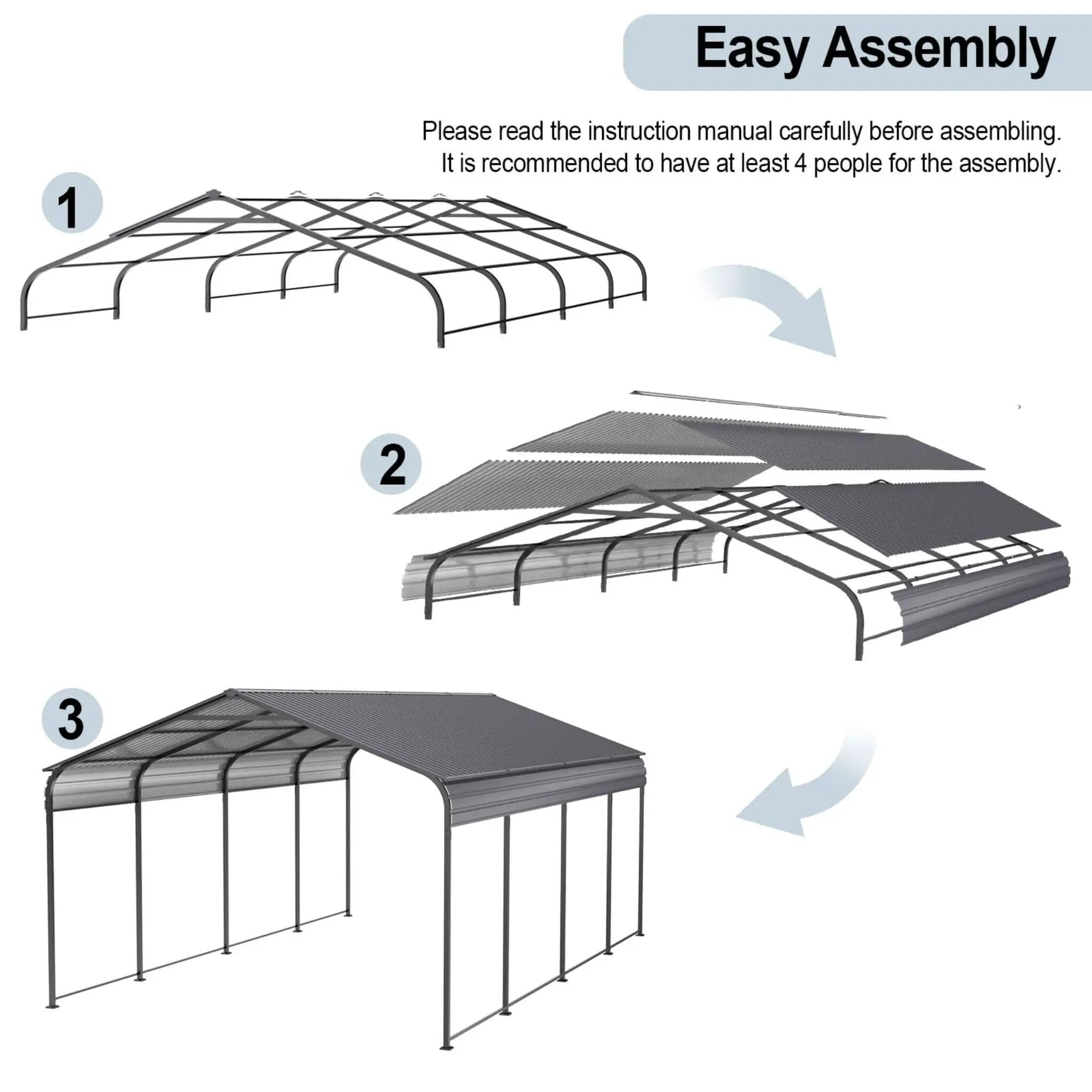 [12X20FT] Alora Heavy-Duty Metal Carport With Galvanized Steel Roof For Car, Boats And Trucks, Gray (SAK95562) by SAKSBY WHOLESALE