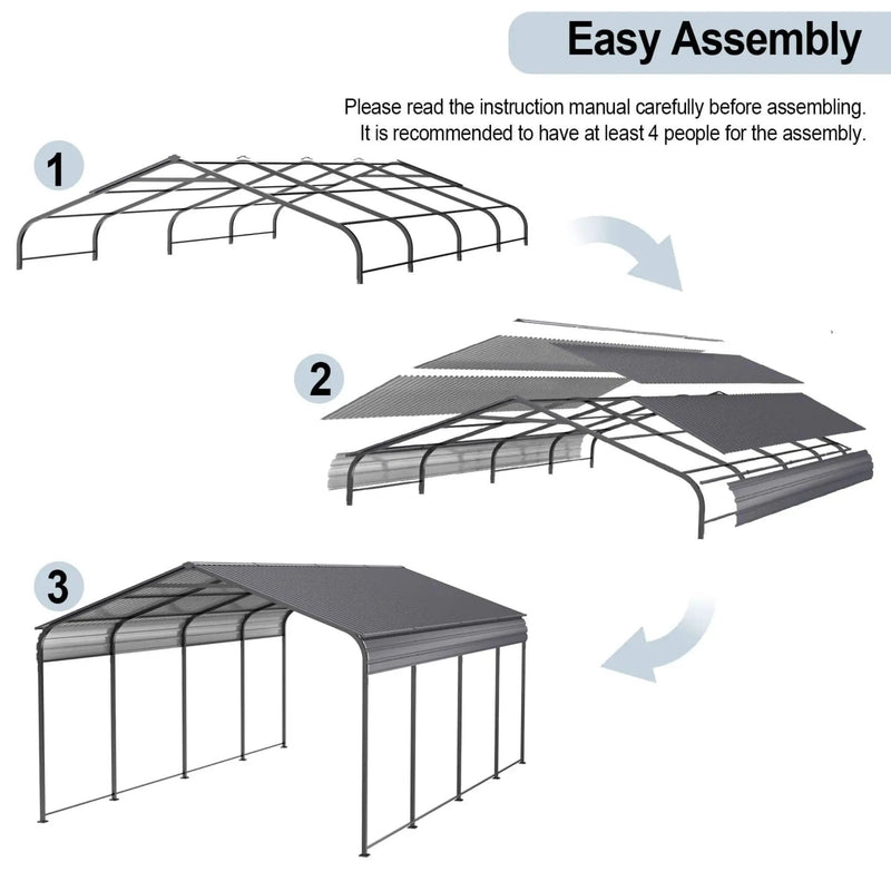 [12X20FT] Alora Heavy-Duty Metal Carport With Galvanized Steel Roof For Car, Boats And Trucks, Gray (SAK95562) by SAKSBY WHOLESALE