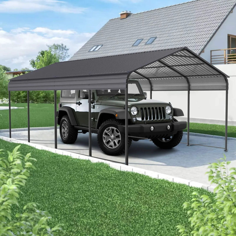 [12X20FT] Alora Heavy-Duty Metal Carport With Galvanized Steel Roof For Car, Boats And Trucks, Gray (SAK95562) by SAKSBY WHOLESALE