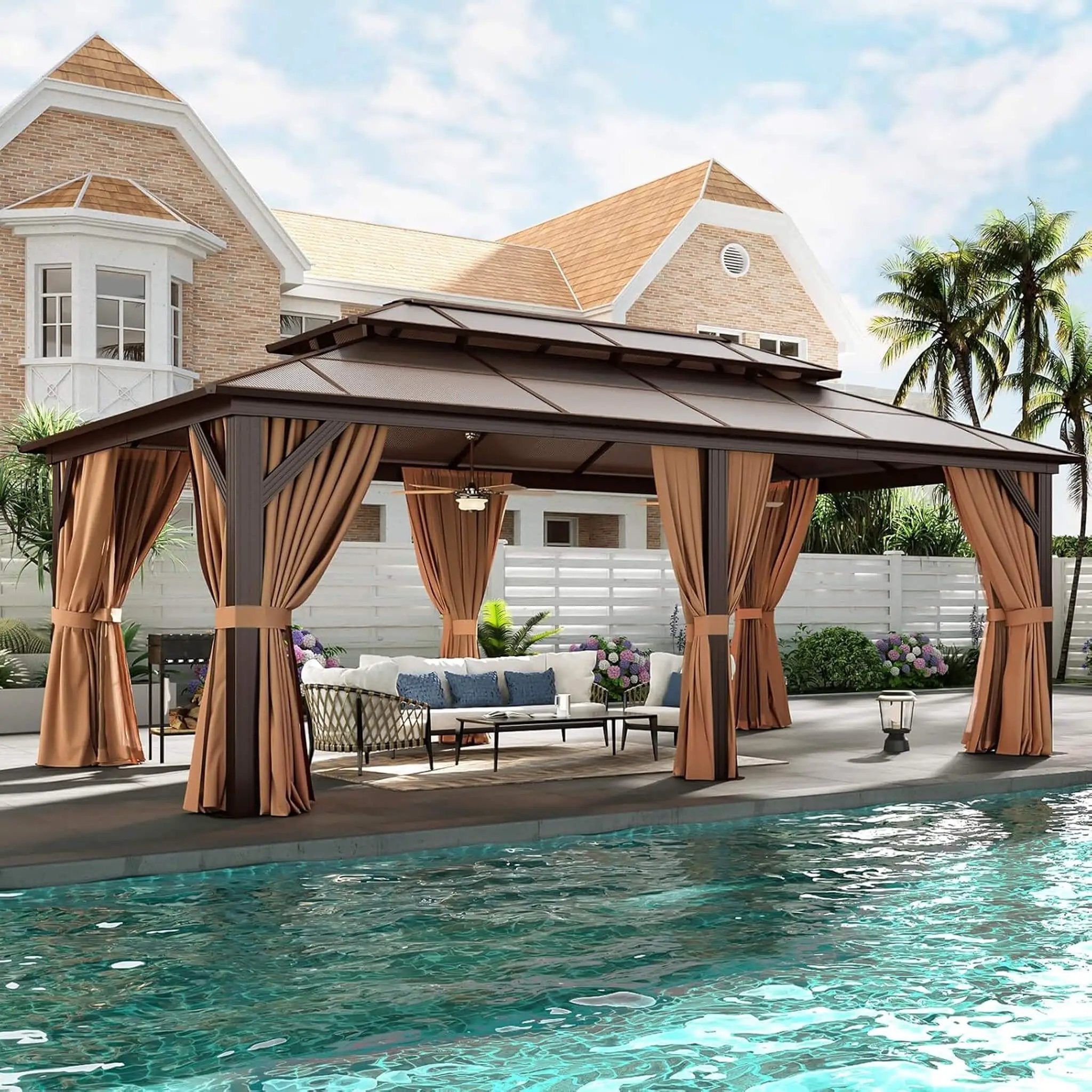 [12X20FT] Alora Premium Aluminum Outdoor Polycarbonate Hardtop Gazebo With Netting & Curtains (SAK36580) by SAKSBY WHOLESALE