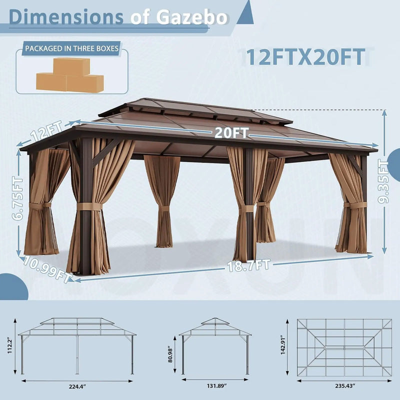 [12X20FT] Alora Premium Aluminum Outdoor Polycarbonate Hardtop Gazebo With Netting & Curtains (SAK36580) by SAKSBY WHOLESALE