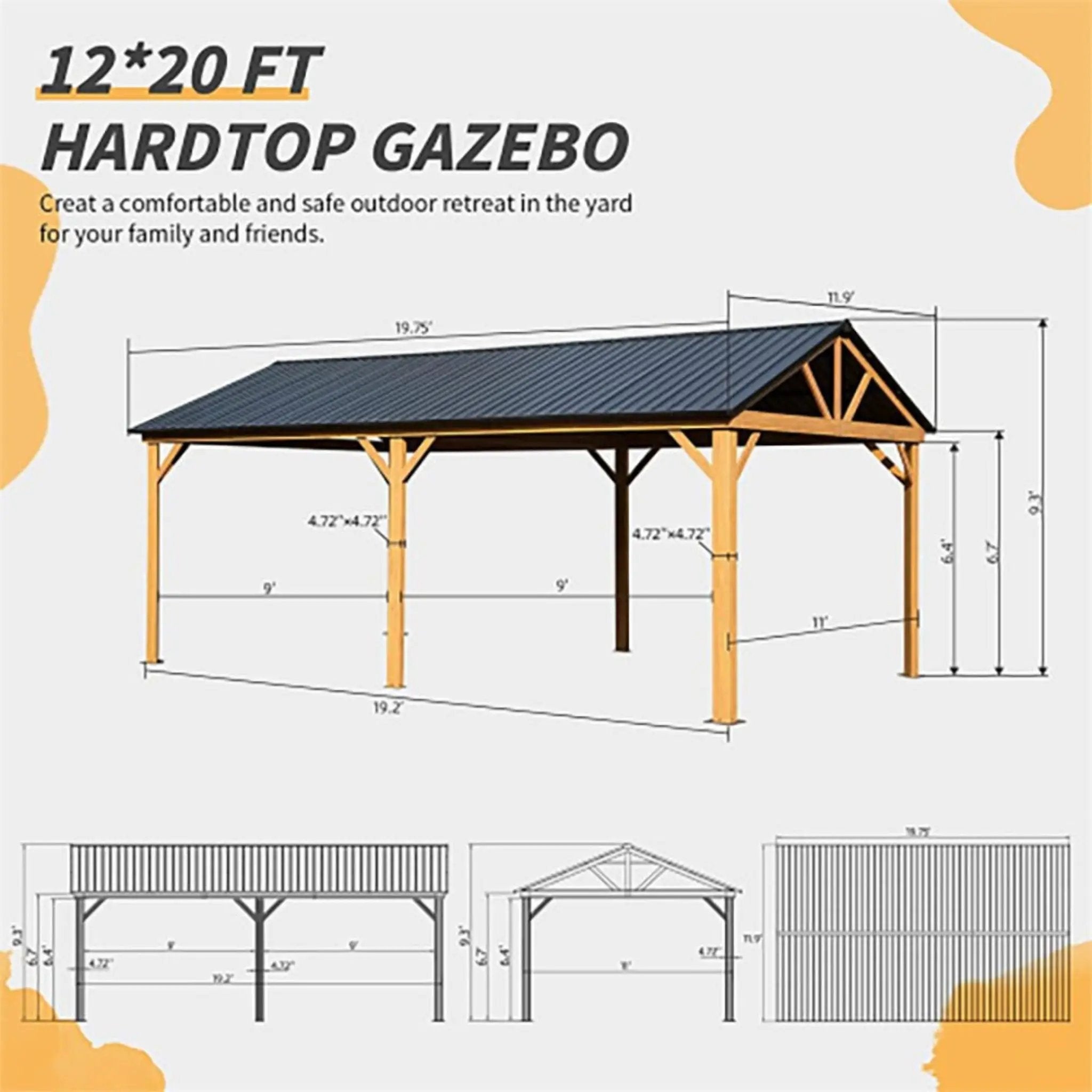 [12X20FT] Alora Premium Outdoor Double-Layer Galvanized Steel Hardtop Gazebo For Patio (SAK46095) by SAKSBY WHOLESALE