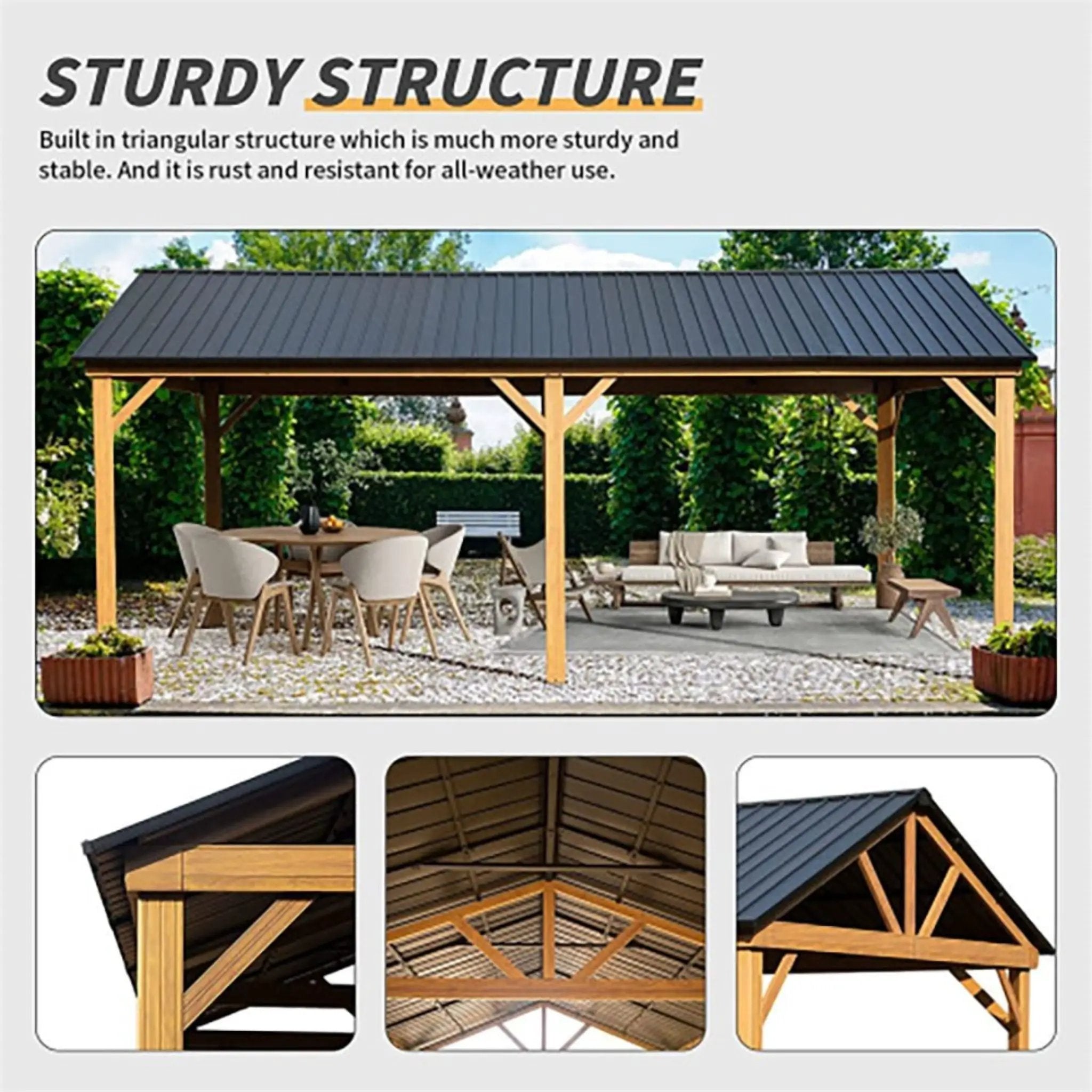 [12X20FT] Alora Premium Outdoor Double-Layer Galvanized Steel Hardtop Gazebo For Patio (SAK46095) by SAKSBY WHOLESALE