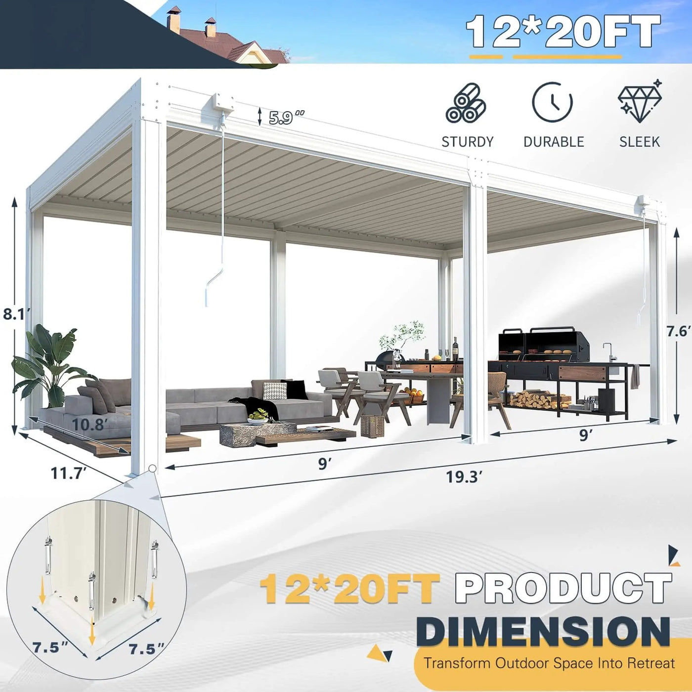 Alora Louvered Aluminum Pergola With Adjustable Roof And Pull-Down Screens (SAK46817) by SAKSBY WHOLESALE