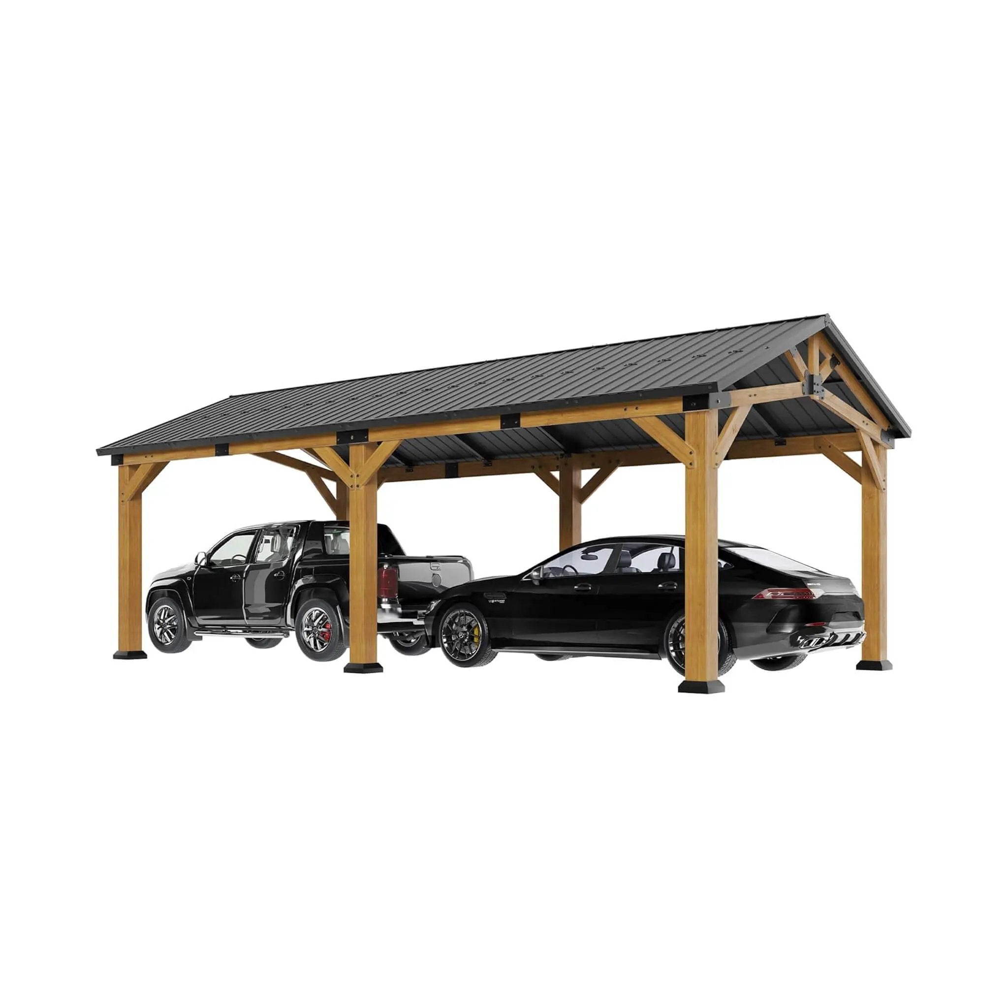 [12X24FT] Alora Large Heavy-Duty Outdoor Cedar Wood Hardtop Carport With Galvanized Steel Roof (SAK48392) by SAKSBY WHOLESALE