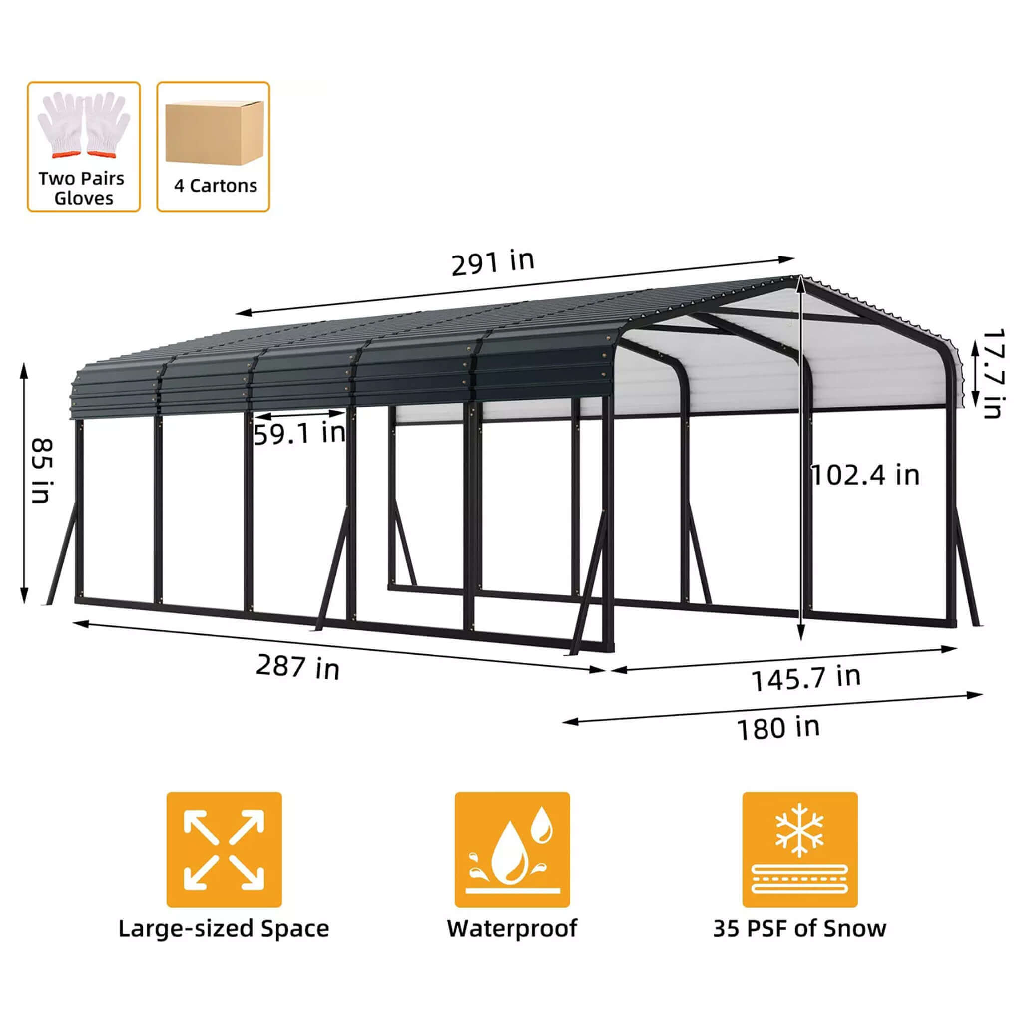 [12X24FT] Alora Large Heavy-Duty Outdoor Metal Carport Kit With Galvanized Steel Roof (SAK53849) by SAKSBY WHOLESALE