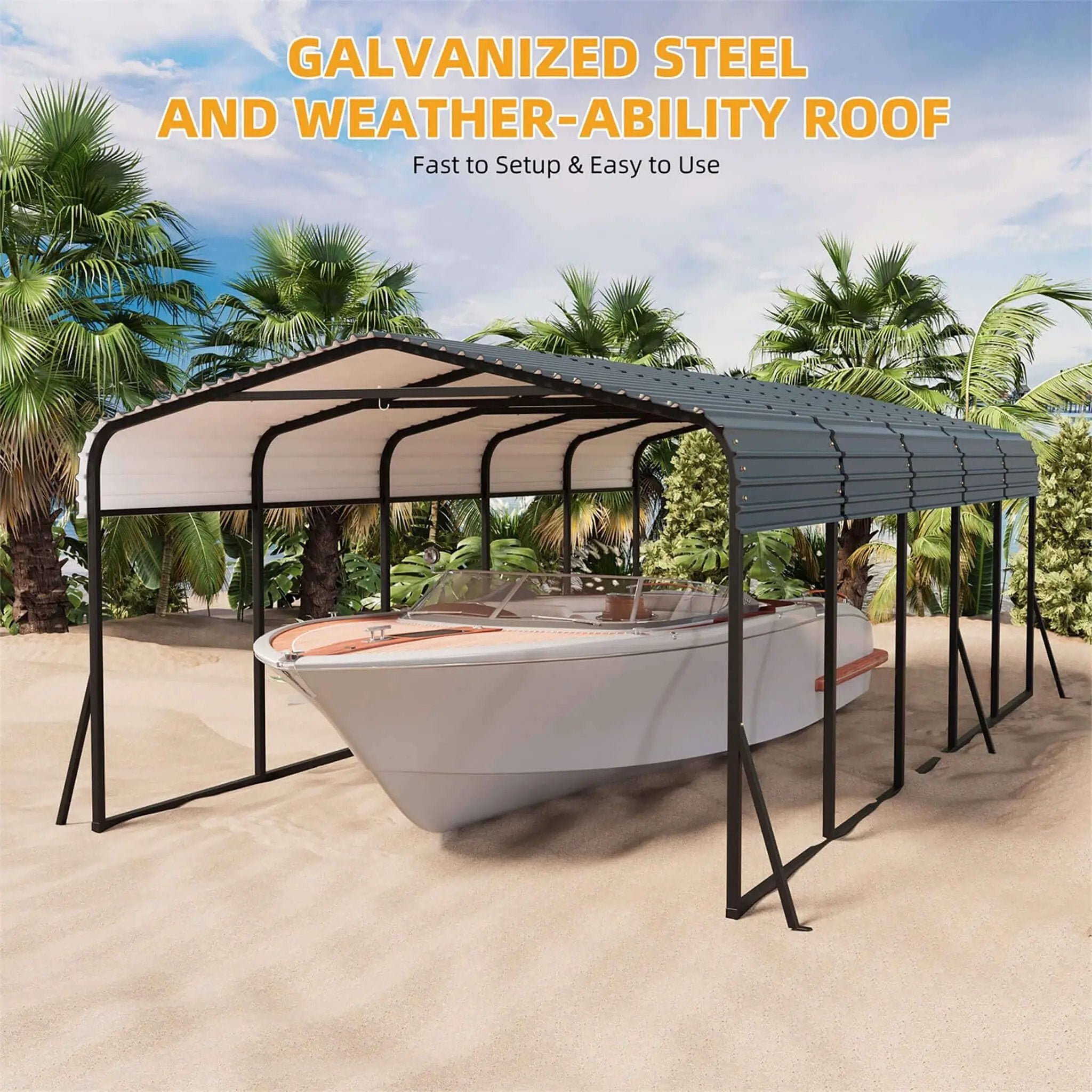 [12X24FT] Alora Large Heavy-Duty Outdoor Metal Carport Kit With Galvanized Steel Roof (SAK53849) by SAKSBY WHOLESALE
