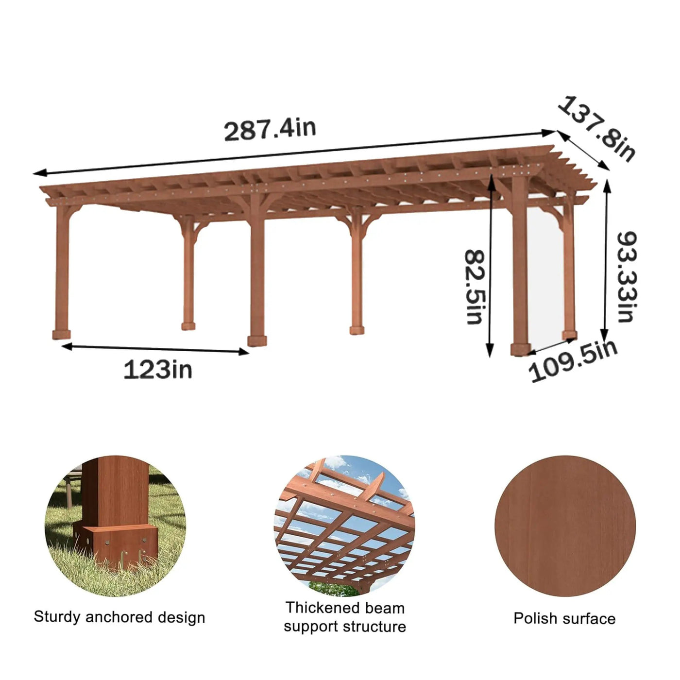 Alora Outdoor Cedar Wood Patio Pergola With Slatted Trellis Roof (SAK92150) by SAKSBY WHOLESALE