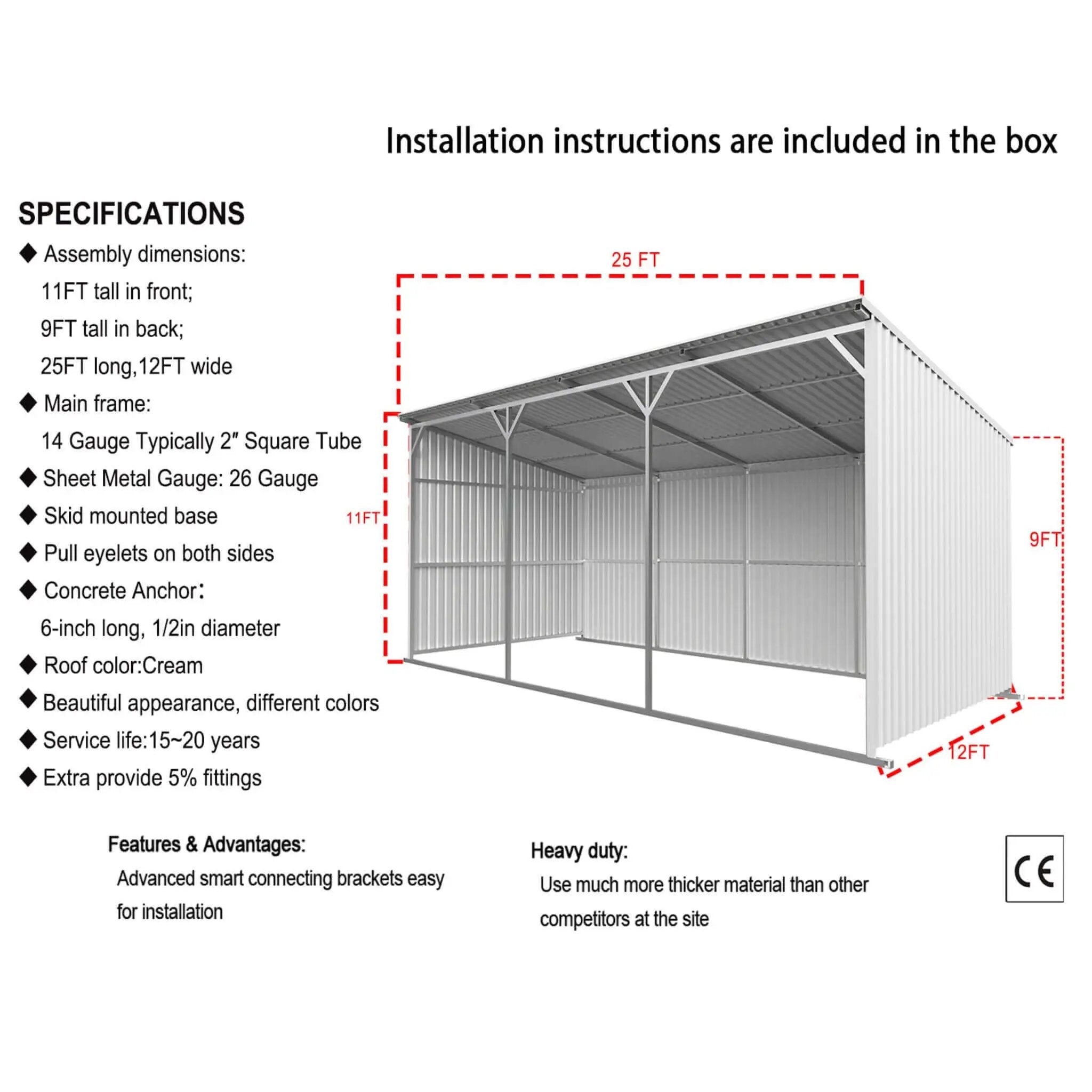 [12X25FT] Alora Heavy-Duty Galvanized steel Storage Equipment Shed (SAK20471) by SAKSBY WHOLESALE