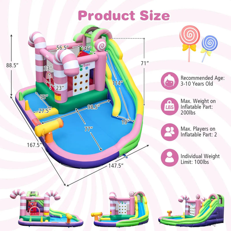 9-in-1 Inflatable Sweet Candy Water Slide Park with 680W Blower by DirectDeals