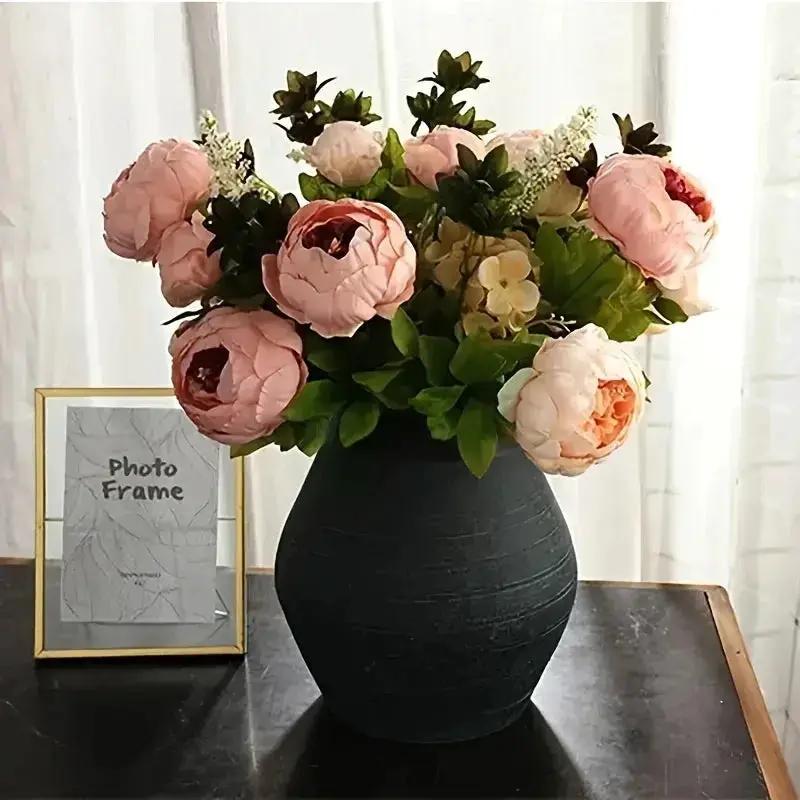 13 Branches Realistic Peony Silk Flower Bouquet Champagne by House Of Avana