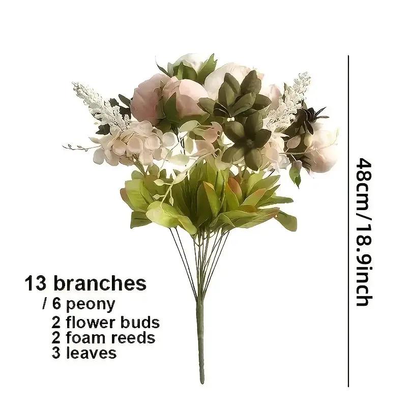 13 Branches Realistic Peony Silk Flower Bouquet Champagne by House Of Avana