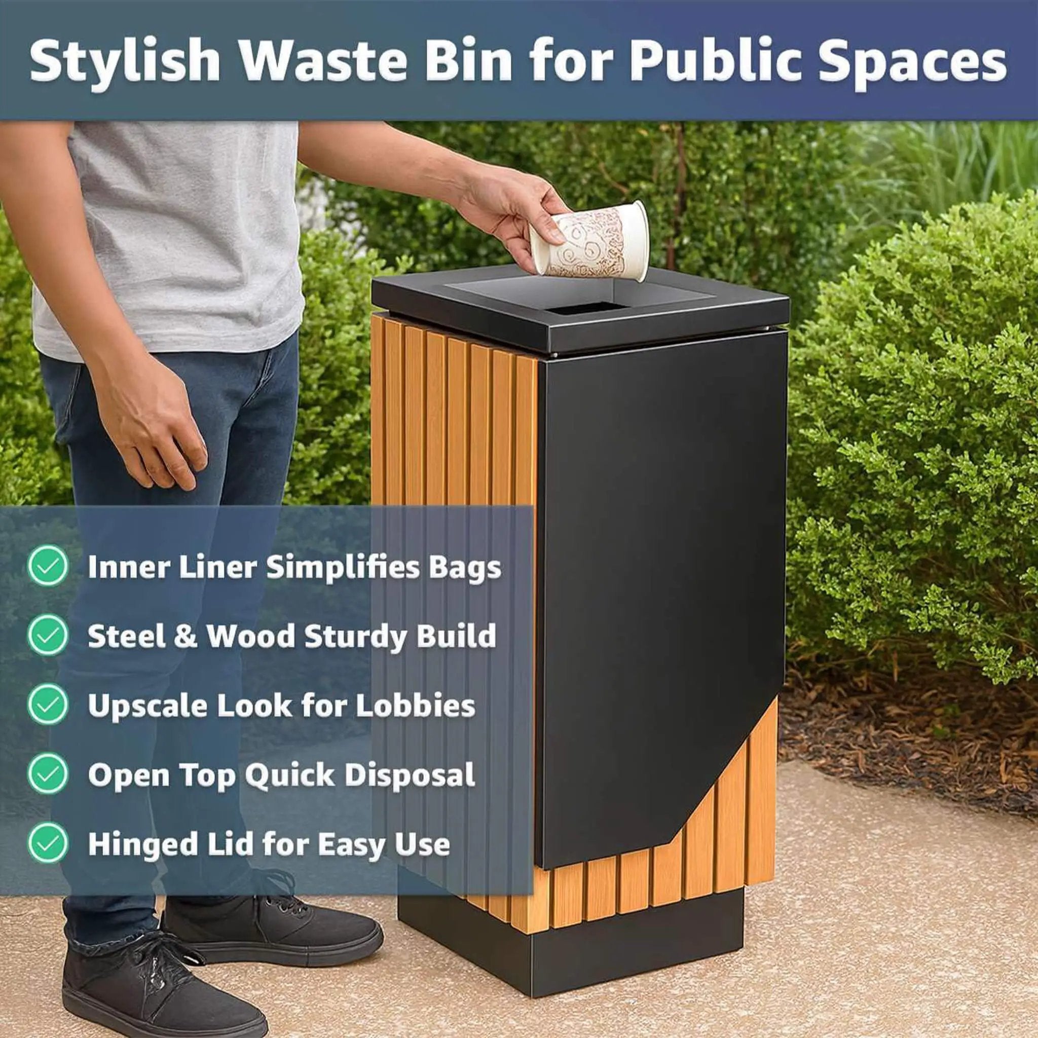 13-Gallon Heavy-Duty Commercial Outdoor Square Decorative Trash Can (SAK30467) by SAKSBY WHOLESALE