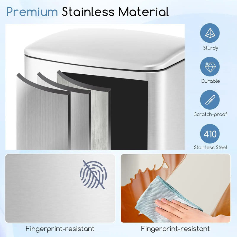 13.2 Gal Stainless Steel Trash Can with Lock Device-Sliver by DirectDeals