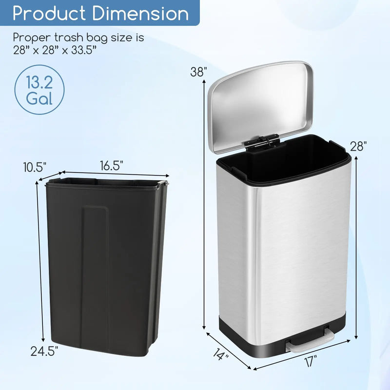 13.2 Gal Stainless Steel Trash Can with Lock Device-Sliver by DirectDeals