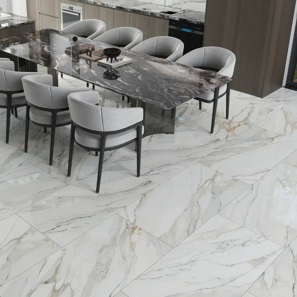 White with Gray Vein 24x48 Polished Porcelain Large Format Tile (2 pack, 15.42 sq ft/case) by Apollo Tile