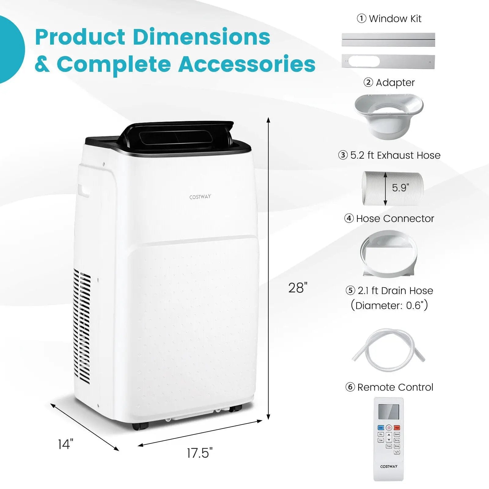 13000 BTU Portable 4-in-1 Air Conditioner with App and Voice Control-White by DirectDeals