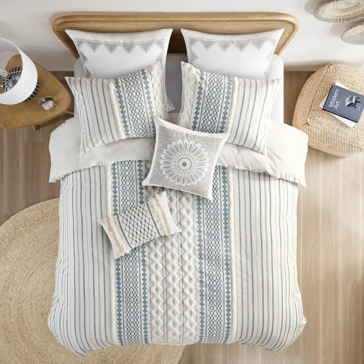 Full/Queen Cotton Printed Duvet Cover Set with Chenille by HouseOfZazla