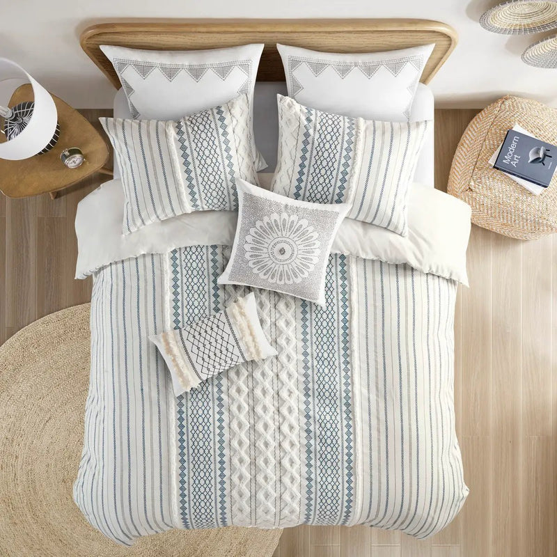 Full/Queen Cotton Printed Duvet Cover Set with Chenille by HouseOfZazla