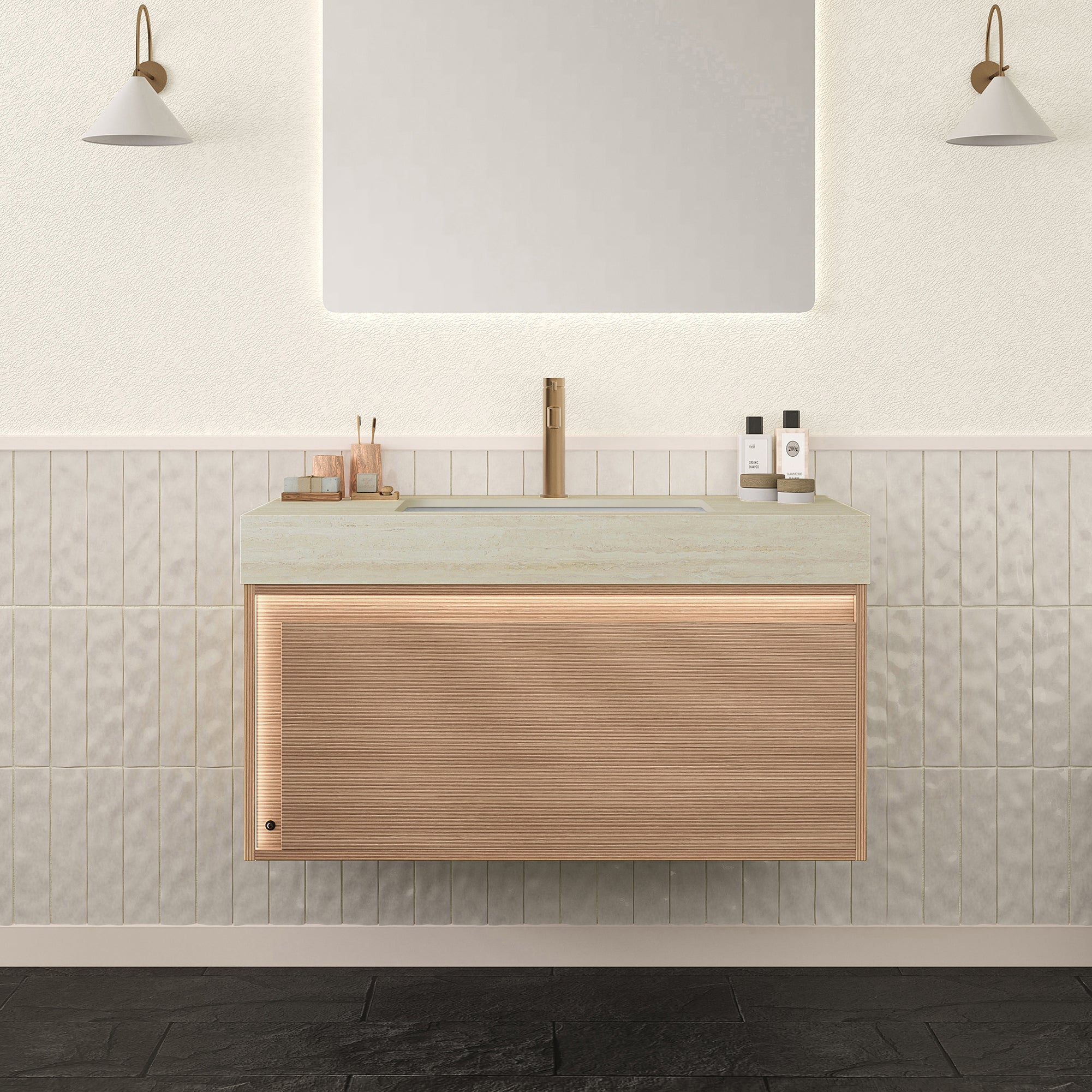NYAH 36'' Bathroom Vanity & Sink - Floating Ultra-Slim Grille Design by HouseOfZazla