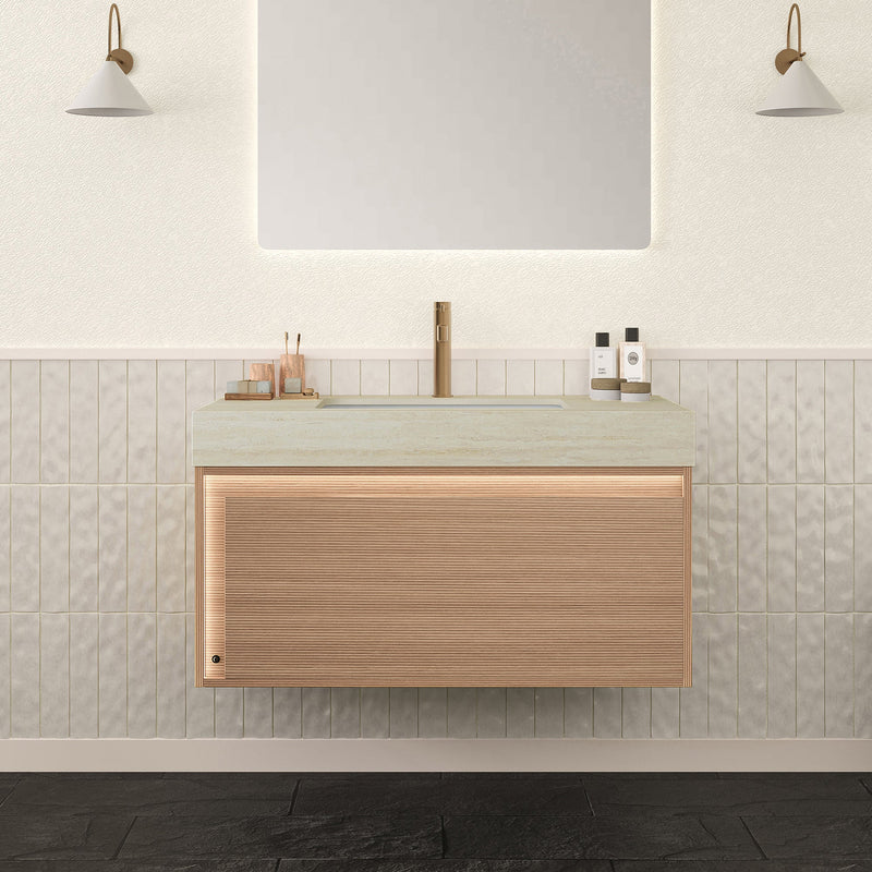 NYAH 36'' Bathroom Vanity & Sink - Floating Ultra-Slim Grille Design by HouseOfZazla
