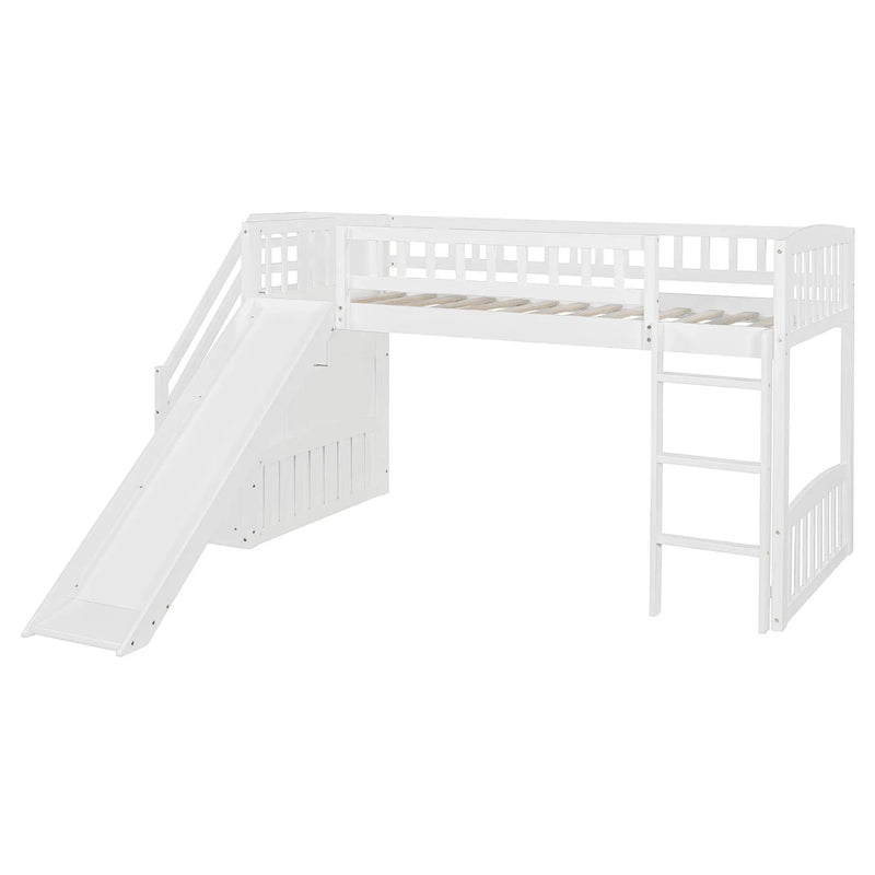 Loft Stairway Bed With 2 Drawers, Convertible Ladder And Slide by HouseOfZazla