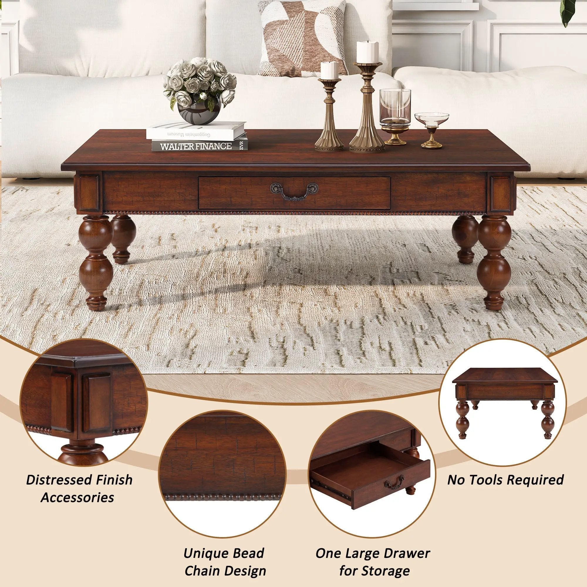 Rectangular Wooden Coffee Table with Storage Drawer by HouseOfZazla