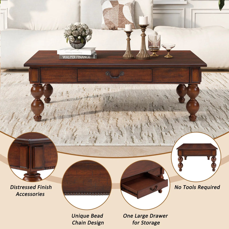 Rectangular Wooden Coffee Table with Storage Drawer by HouseOfZazla