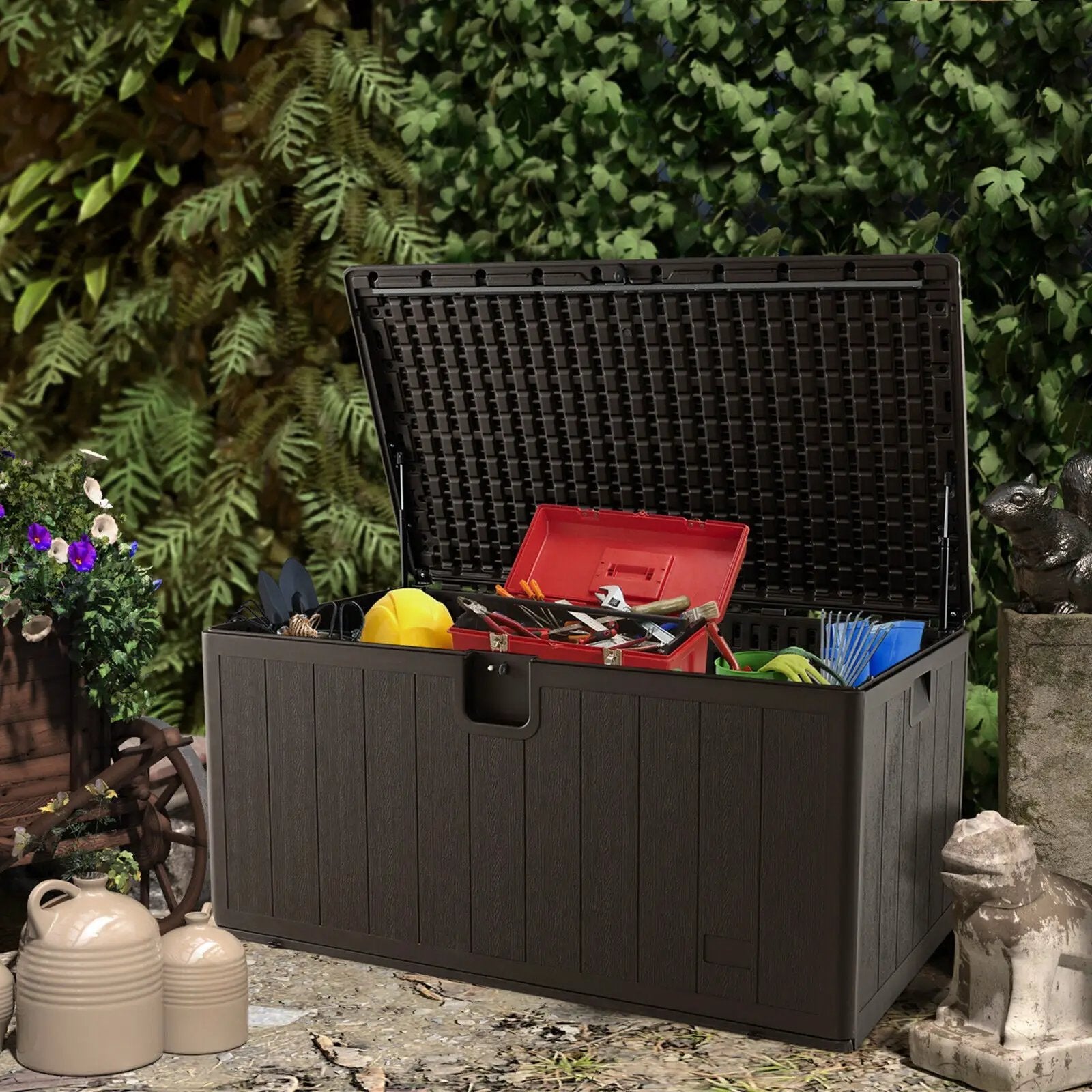 130 Gallon Patio All Weather Storage Container with Lockable Lid-Brown by DirectDeals
