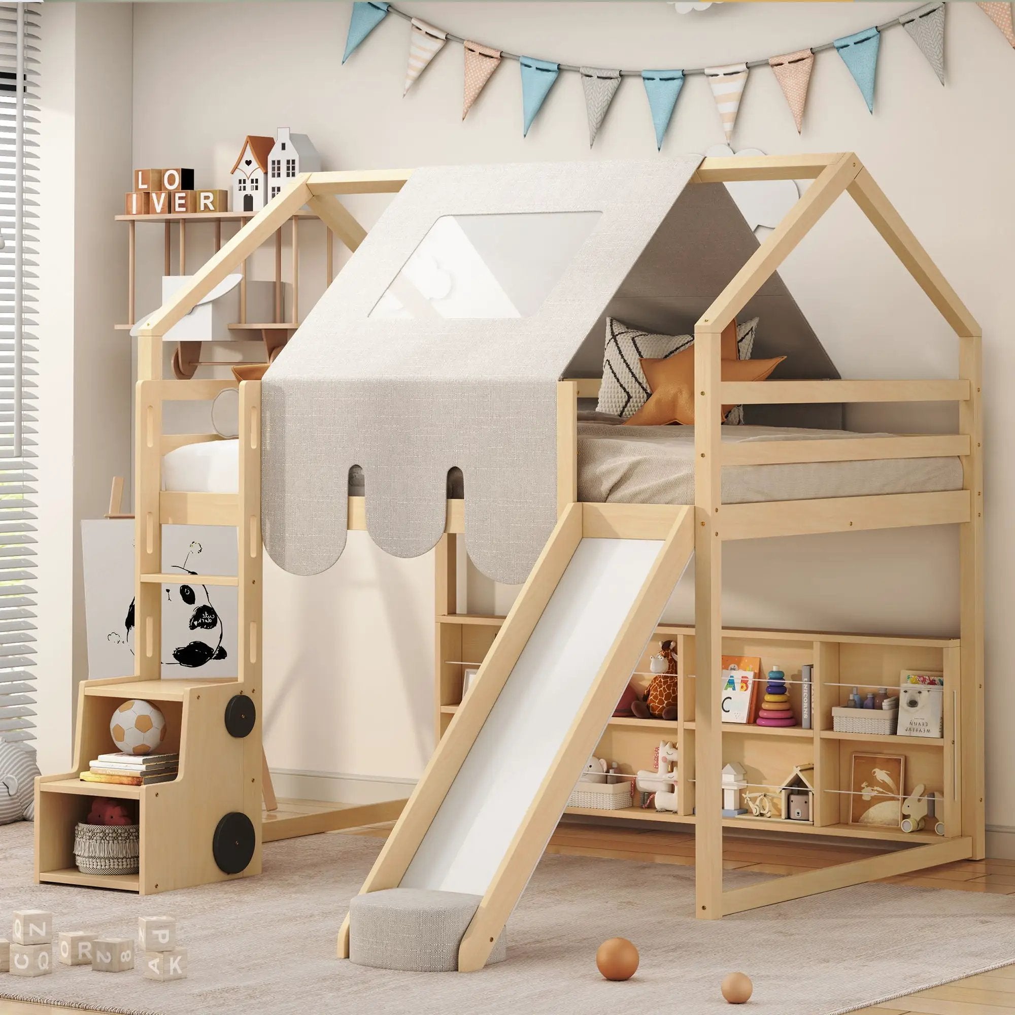 Loft Bed With House Shaped Frame And Tent by HouseOfZazla