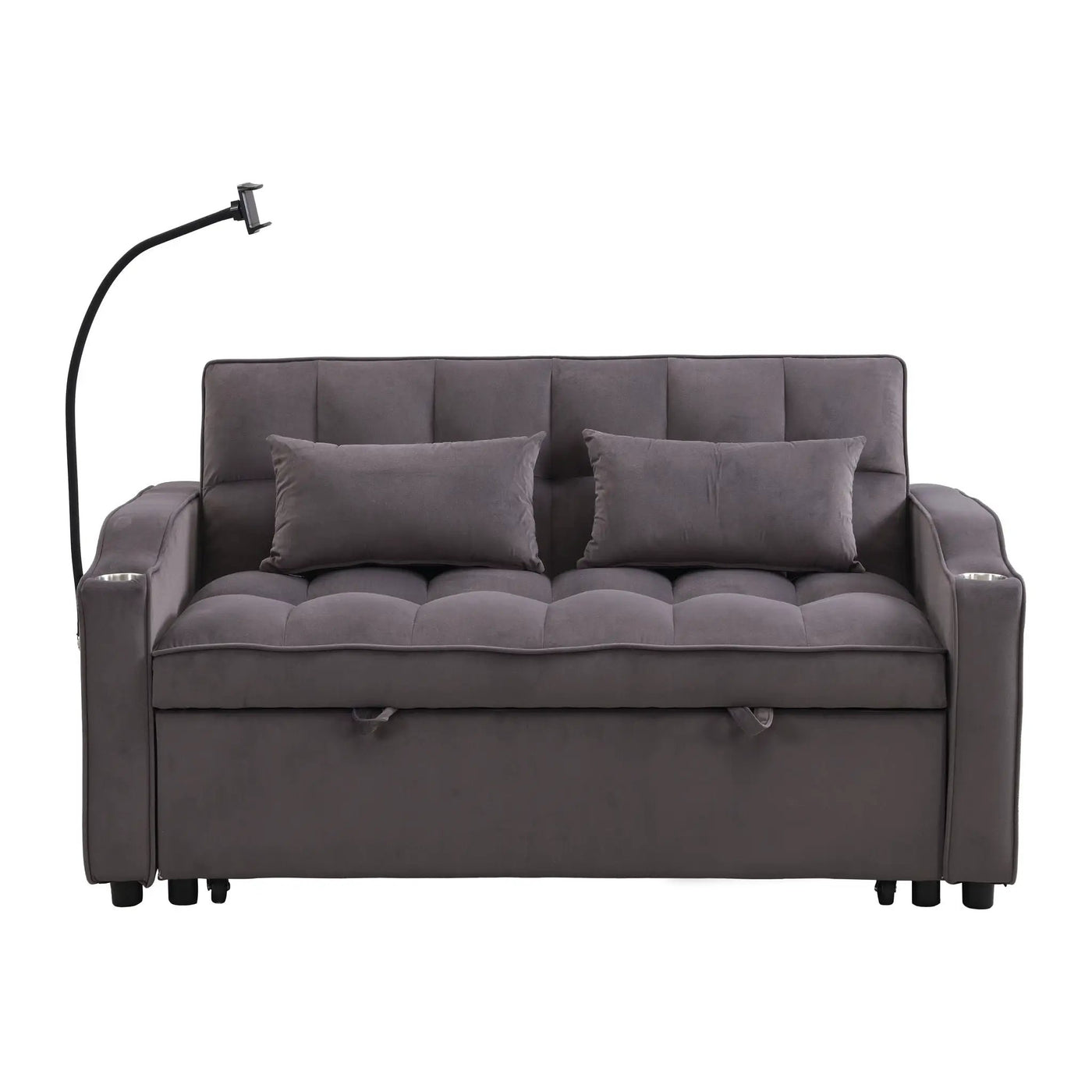 Modern Loveseat Futon Sofa With Pullout Bed, Adjustable Reclining Backrest, Toss Pillows by HouseOfZazla