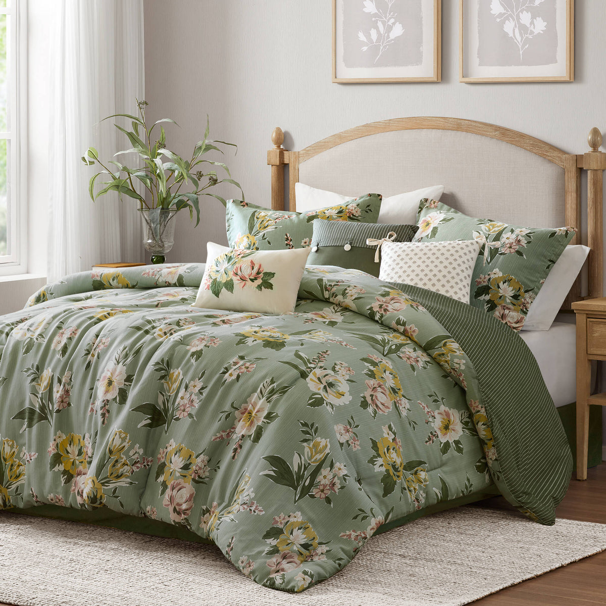 Cal King Floral Comforter Set with Cotton Blend - 7 Piece Set, photo 8 of 10