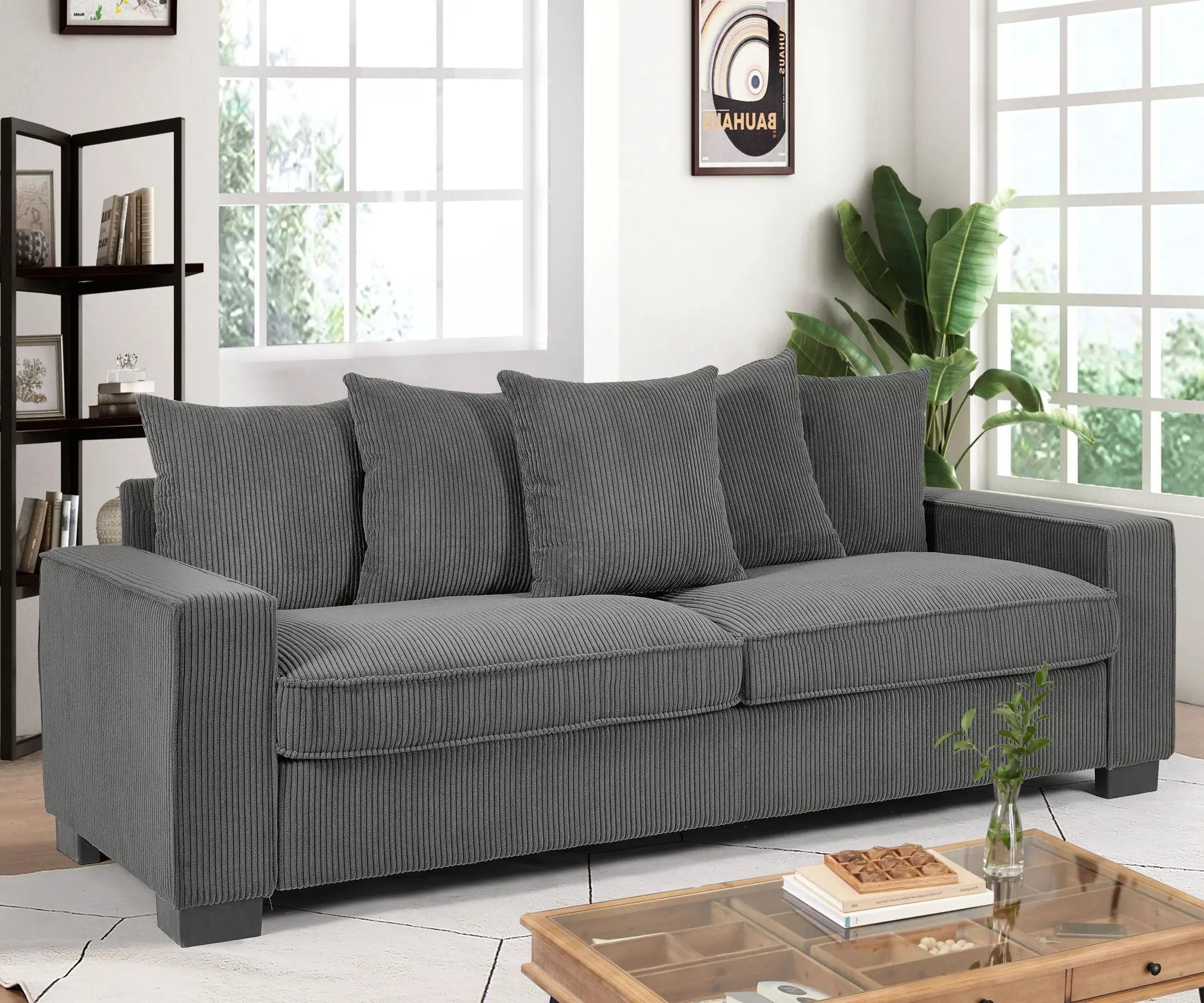 Luxe Sofa With 5 Matching Toss Pillows, Sleek Design, Spacious And Comfortable 3 Seater Couch by HouseOfZazla