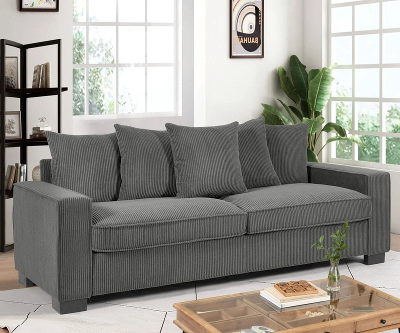 Luxe Sofa With 5 Matching Toss Pillows, Sleek Design, Spacious And Comfortable 3 Seater Couch by HouseOfZazla