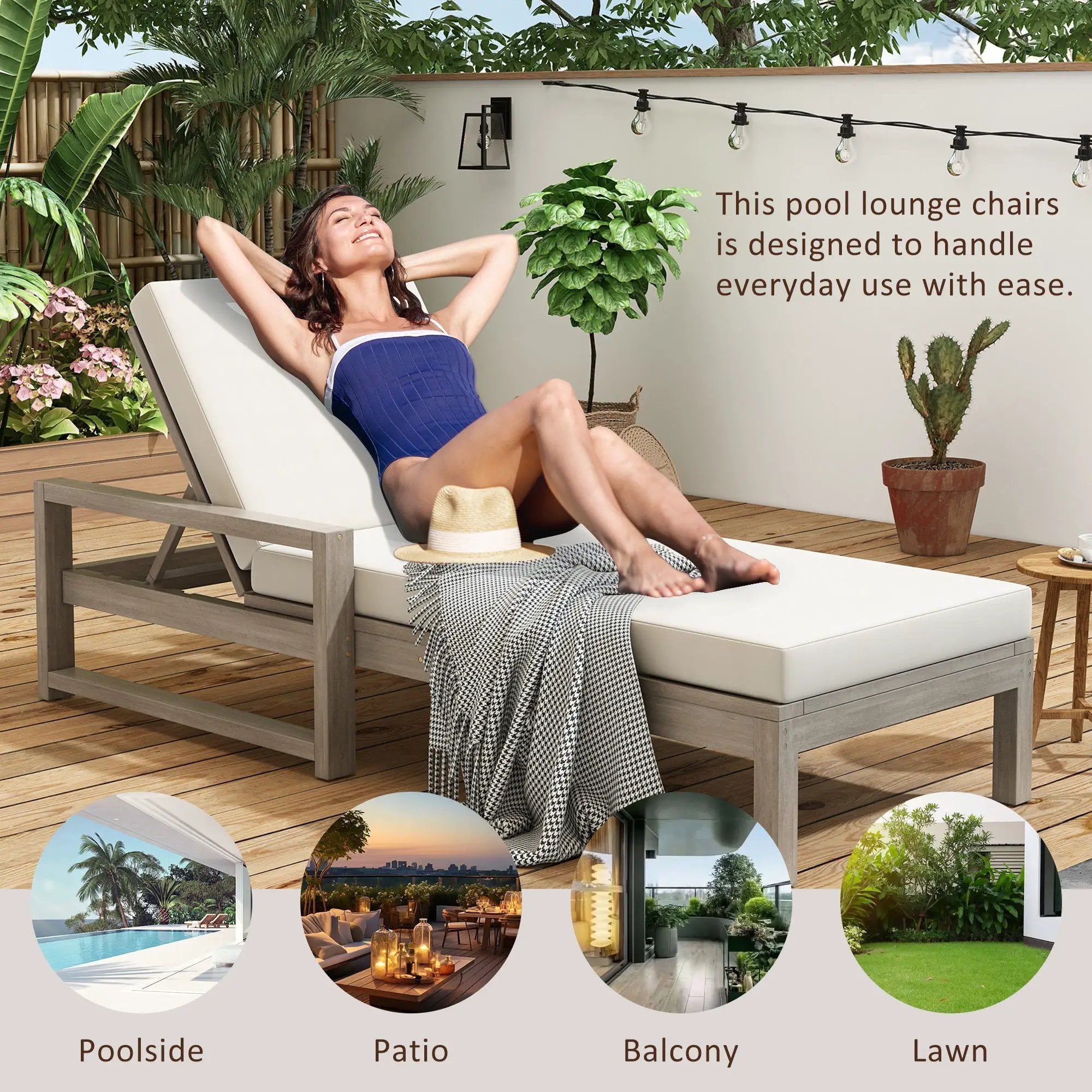Outdoor Lounge Chairs, 5 Position Chaise Lounge With Adjustable Backrest (Set of 2) - Gray by HouseOfZazla