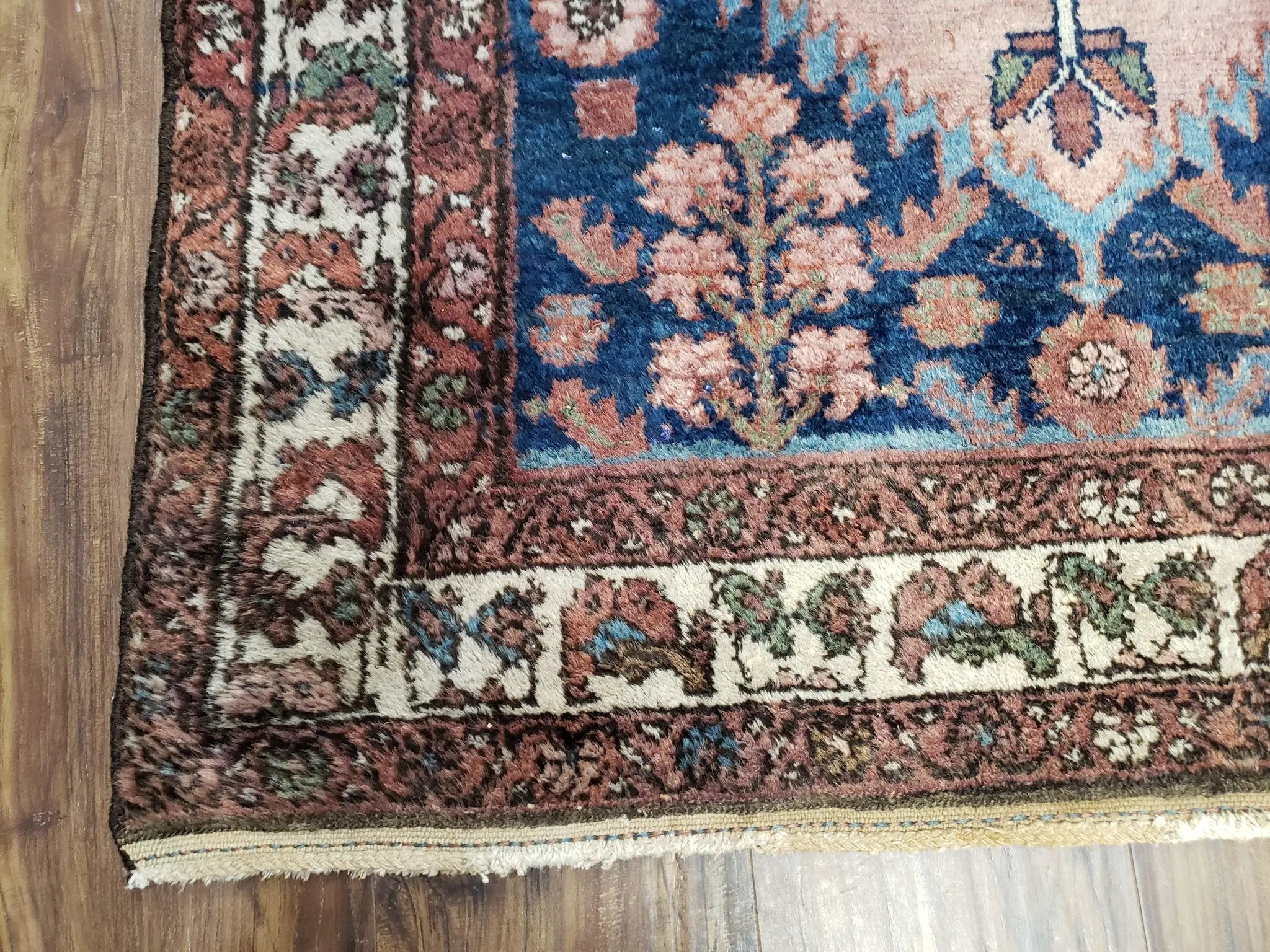 Blue Vintage Persian Hamadan Rug, Wool, Hand-Knotted, 4x6 ft by Jewel Rugs