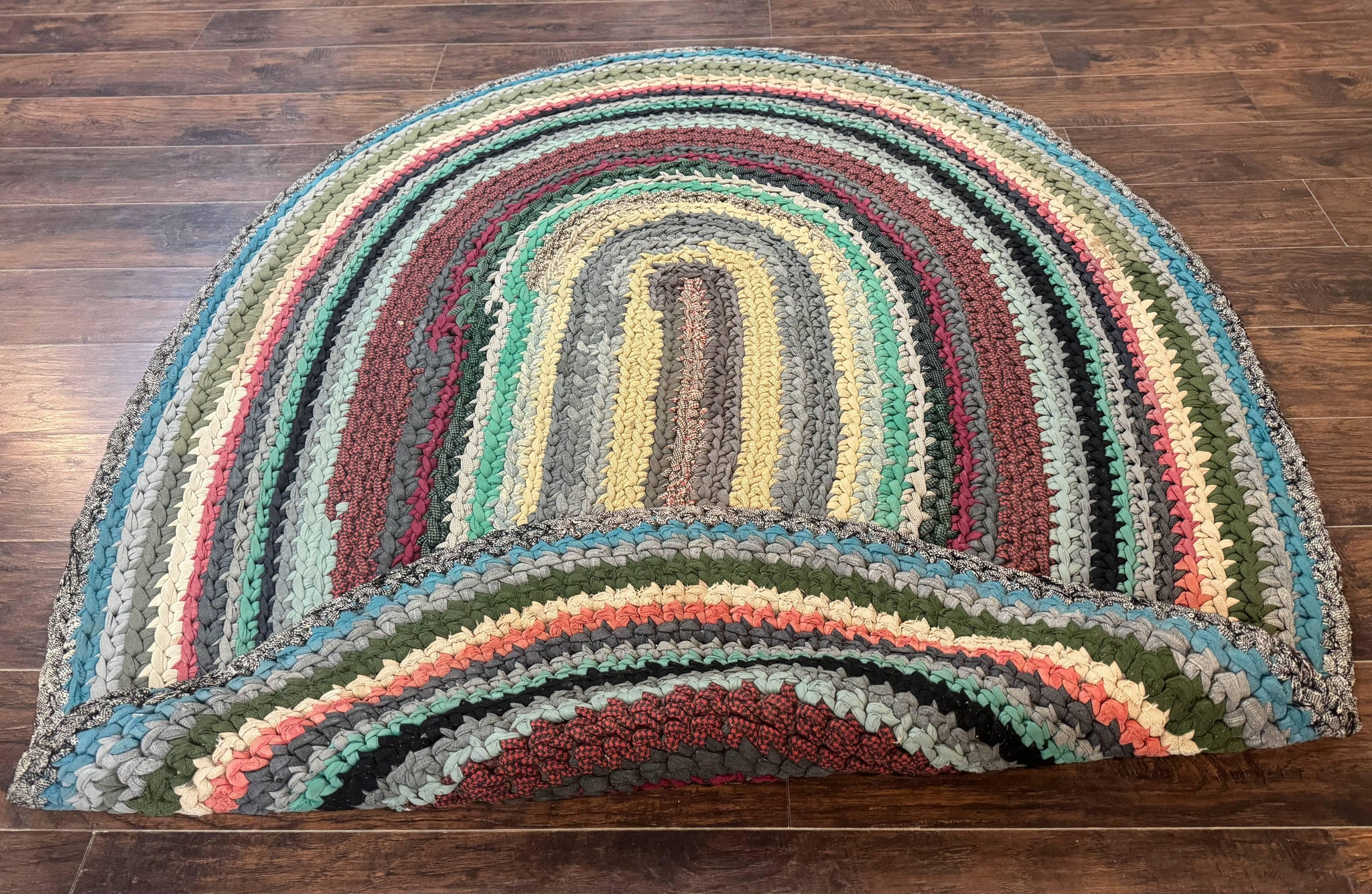 Antique American Braided Rug 5x7, Oval Multicolor Handmade Wool Braided Carpet by Jewel Rugs