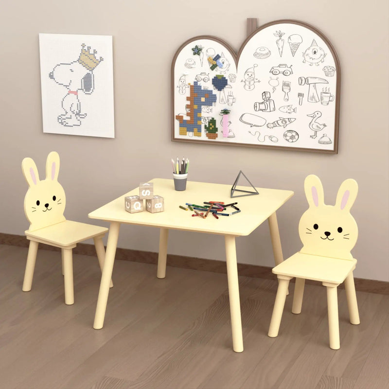 Table And Chair Set With 2 Bunny Chairs, Children's Activity Table For Toddlers, Cute Animal Design - Yellow by Unique Piece Furniture