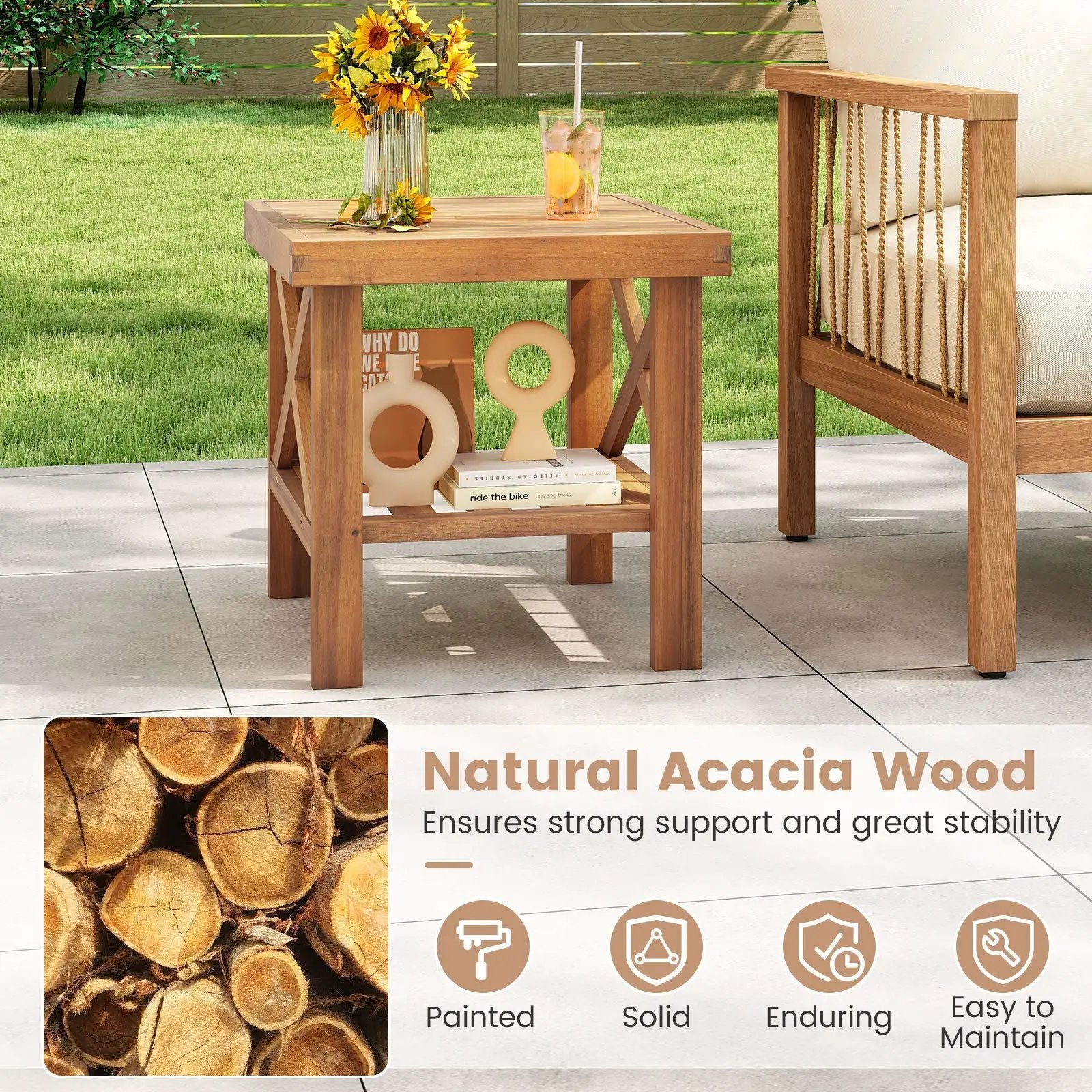 Outdoor Side Table with Storage Shelf for Small Space by DirectDeals