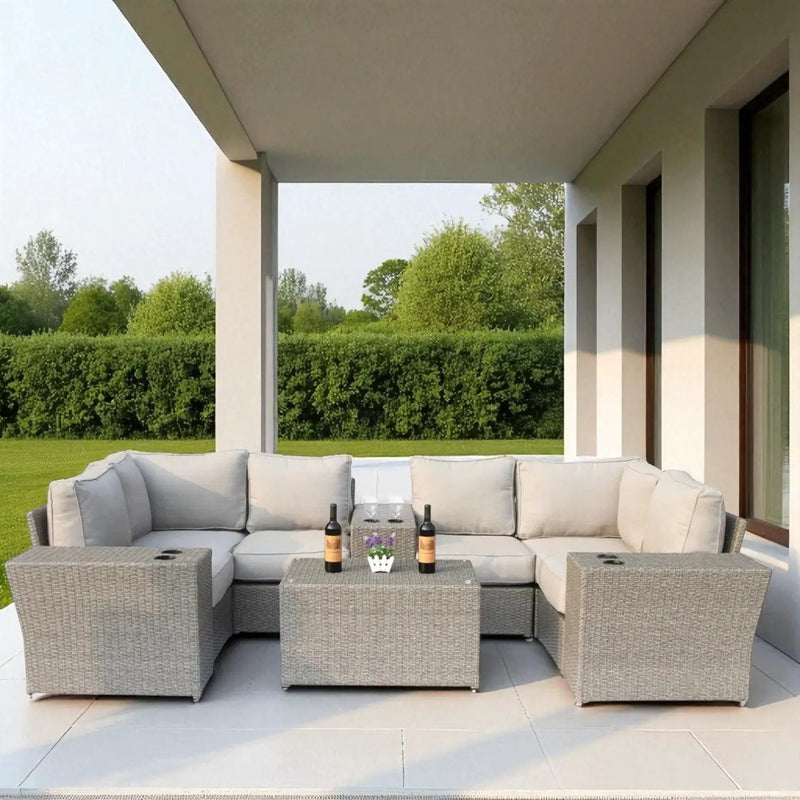 Wicker Outdoor Sectional With Weather Resistant Cushions And Table by Unique Piece Furniture