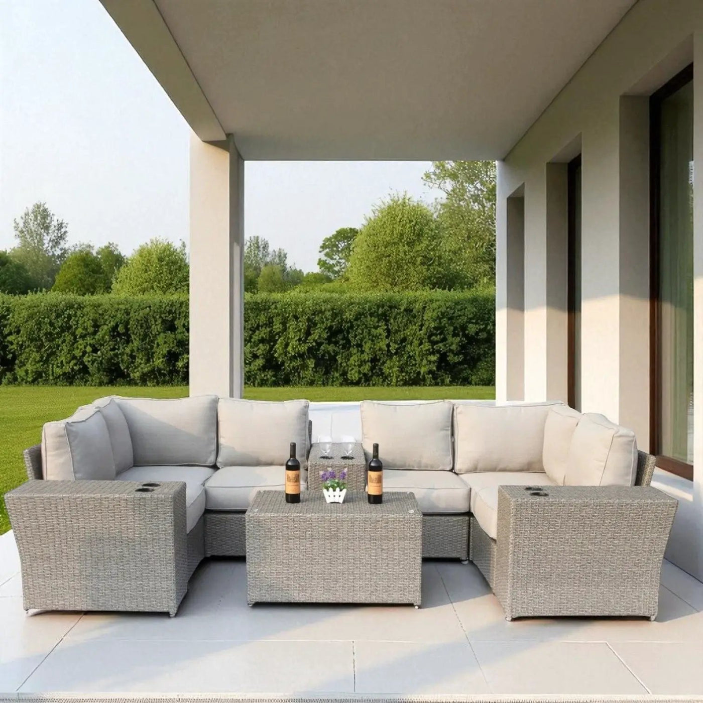Wicker Outdoor Sectional With Weather Resistant Cushions And Table by HouseOfZazla