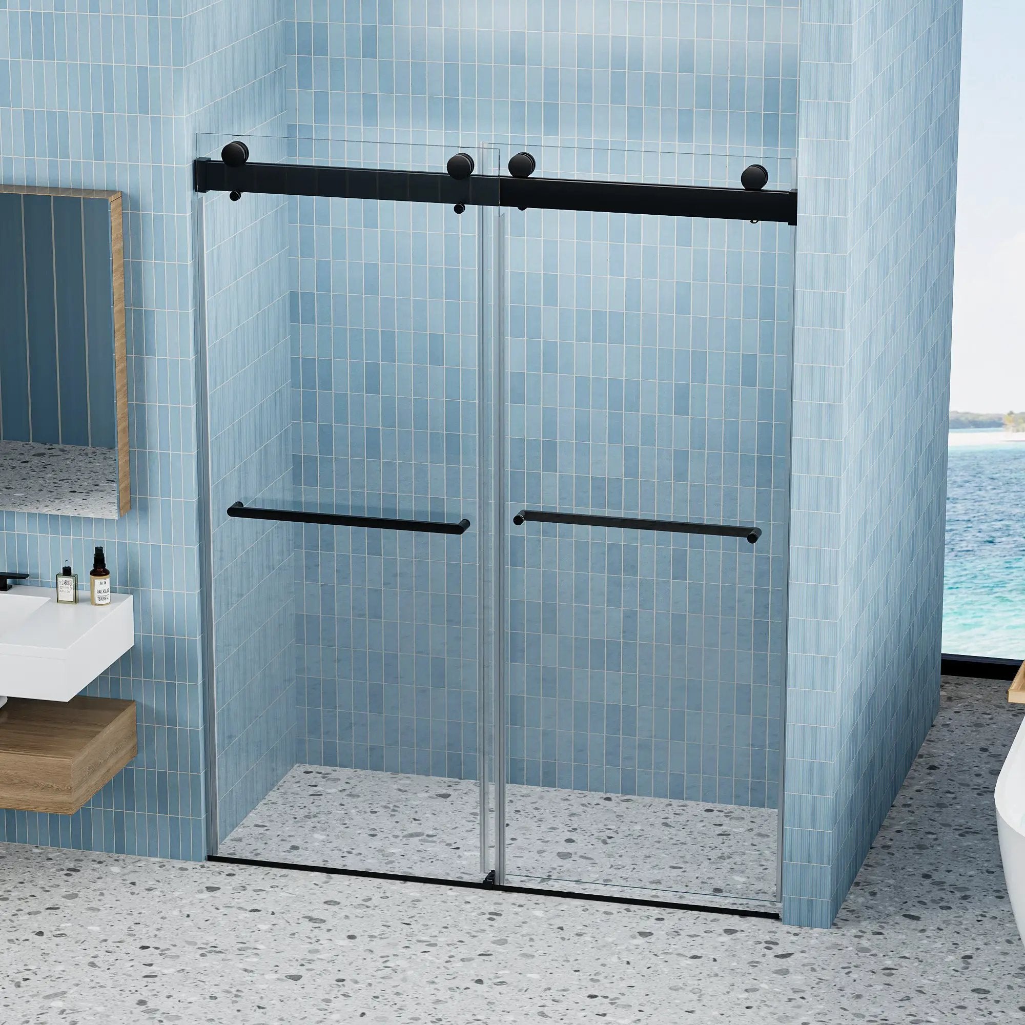 Double Sliding Frameless Soft-Close Shower Door by HouseOfZazla